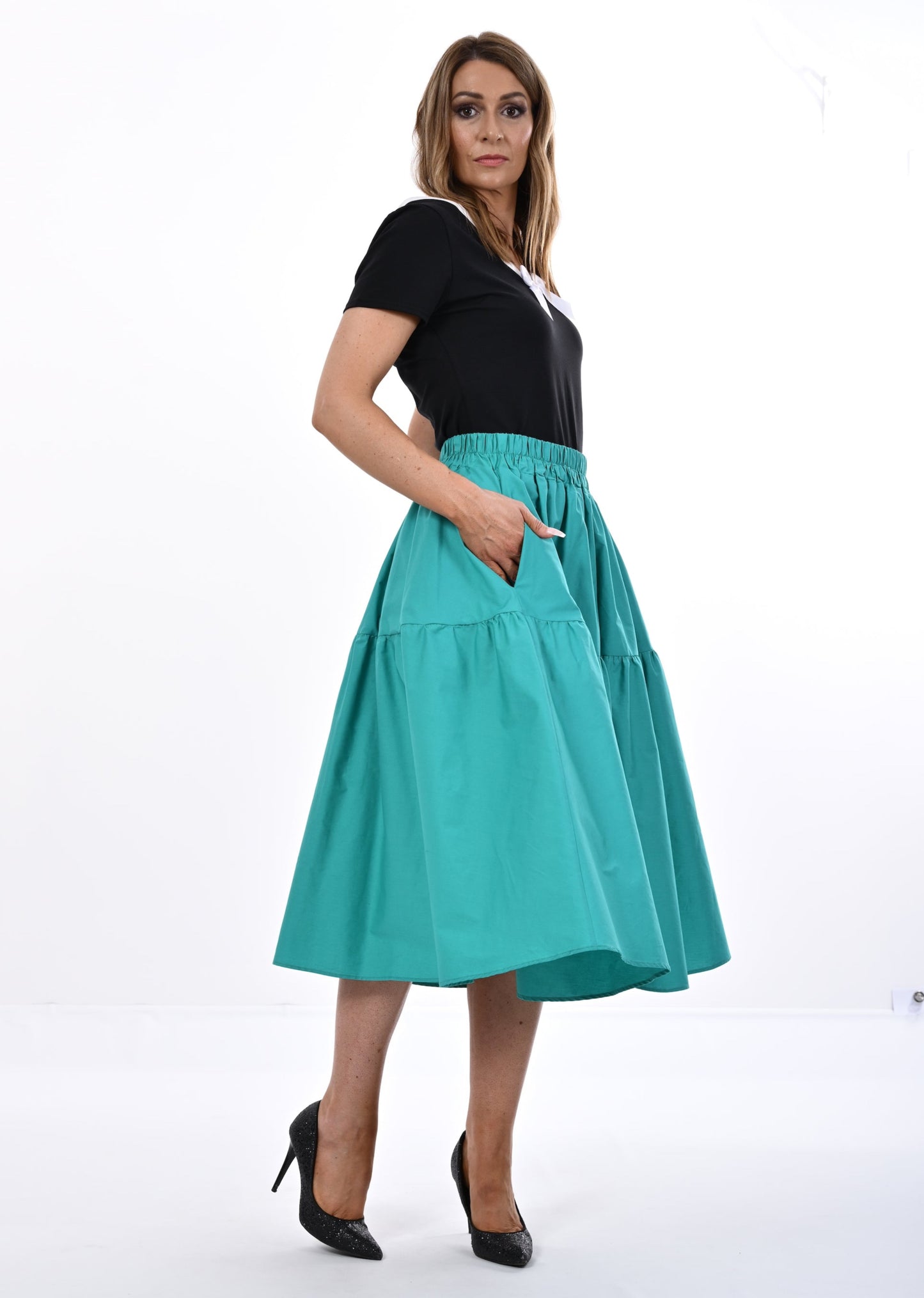 Tahiti Midi Skirt With Pockets In Aqua Awe