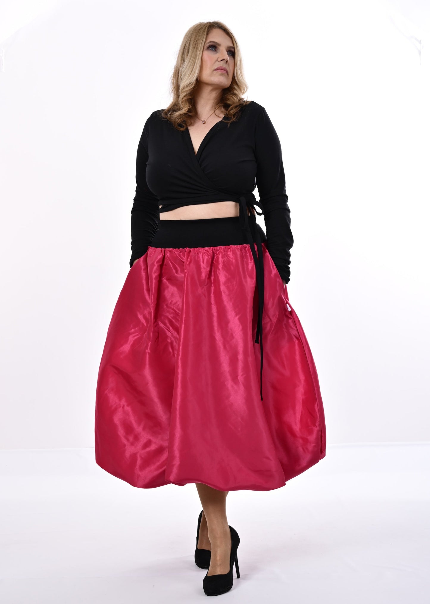 Enoki Puffball Skirt In Cerise Taffeta