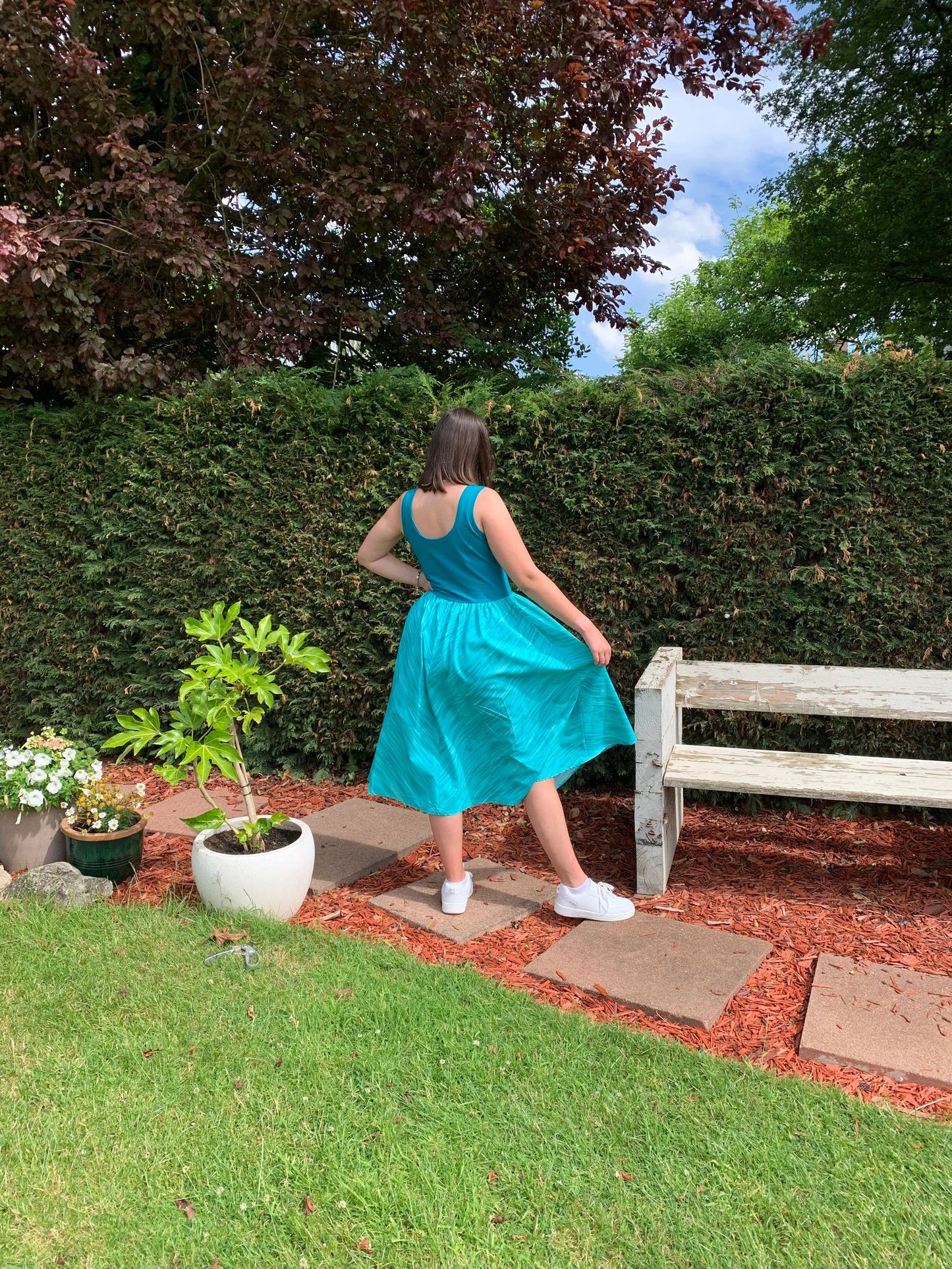 Paradis Midi Sleeveless Dress in Aqua Stripe