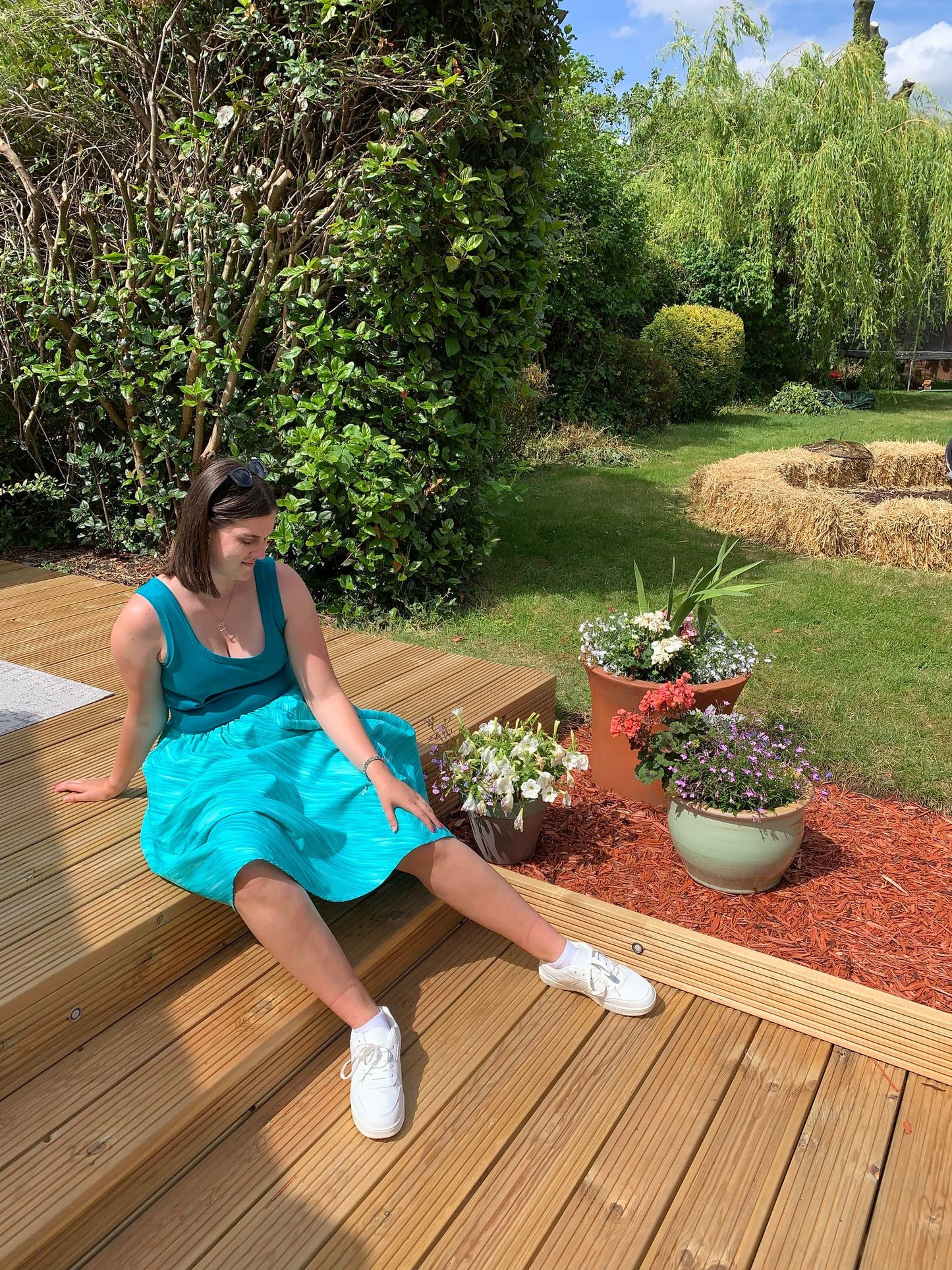 Paradis Midi Sleeveless Dress in Aqua Stripe