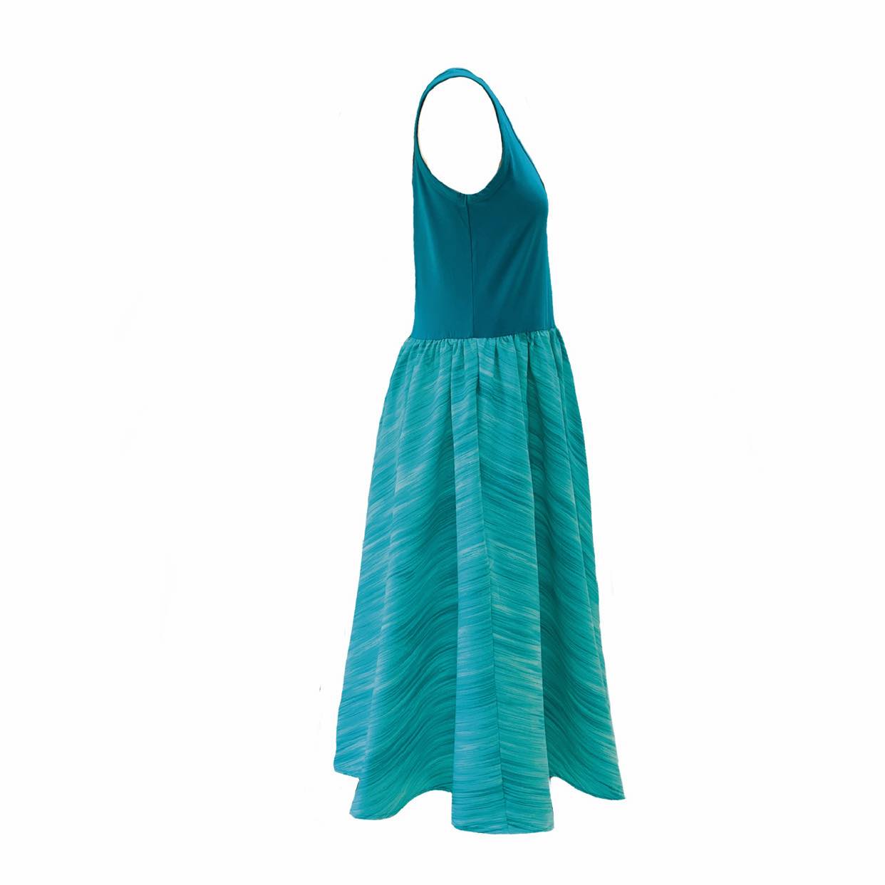 Paradis Midi Sleeveless Dress in Aqua Stripe