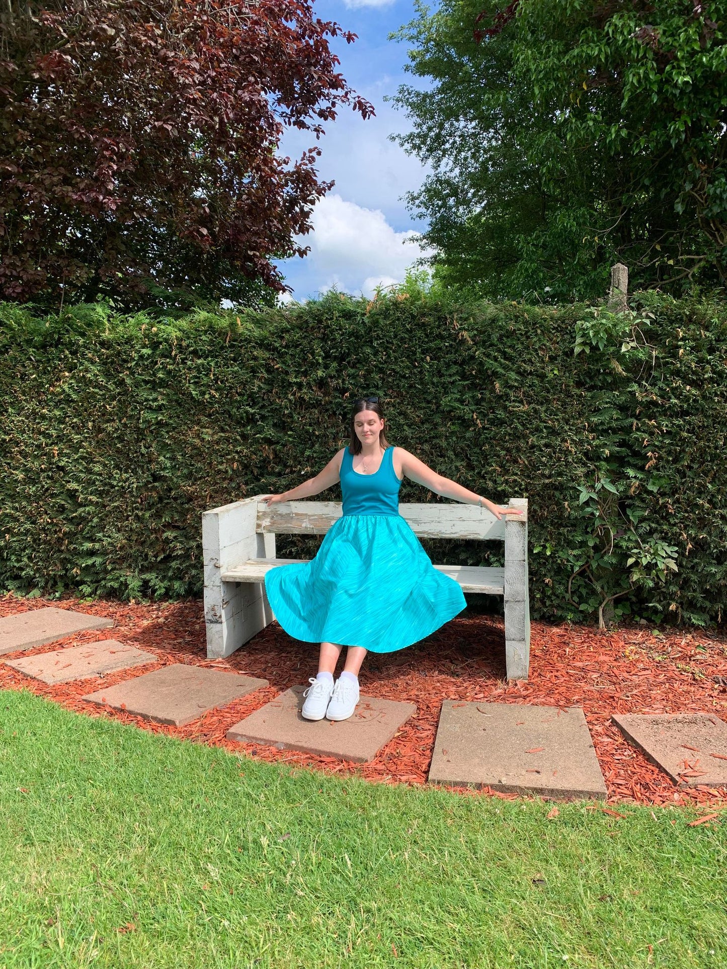 Paradis Midi Sleeveless Dress in Aqua Stripe