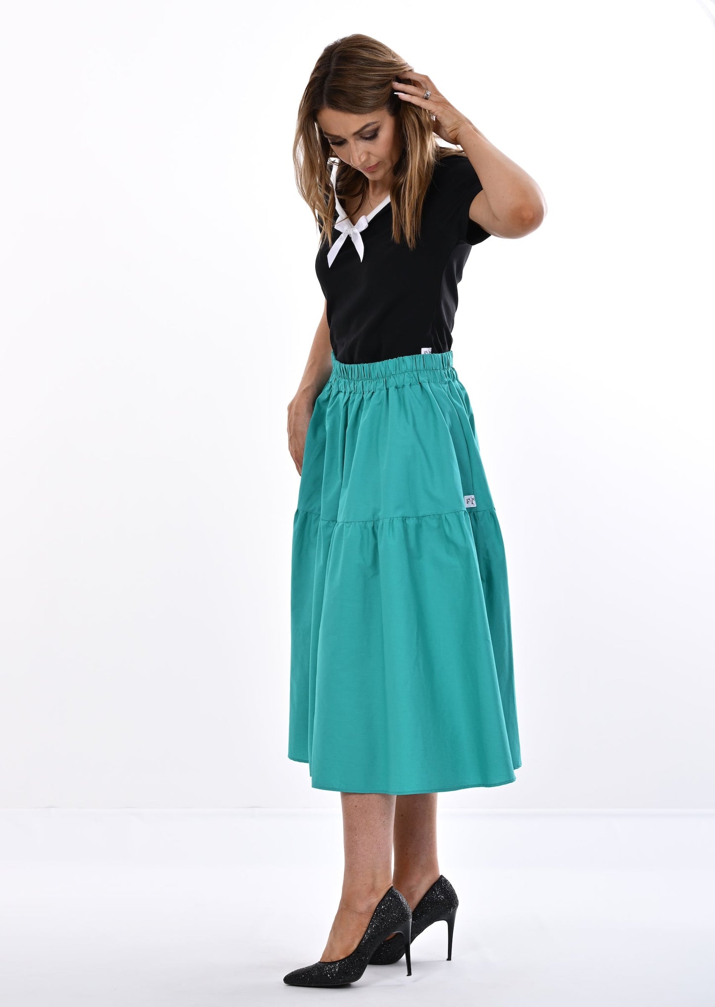 Tahiti Midi Skirt With Pockets In Aqua Awe