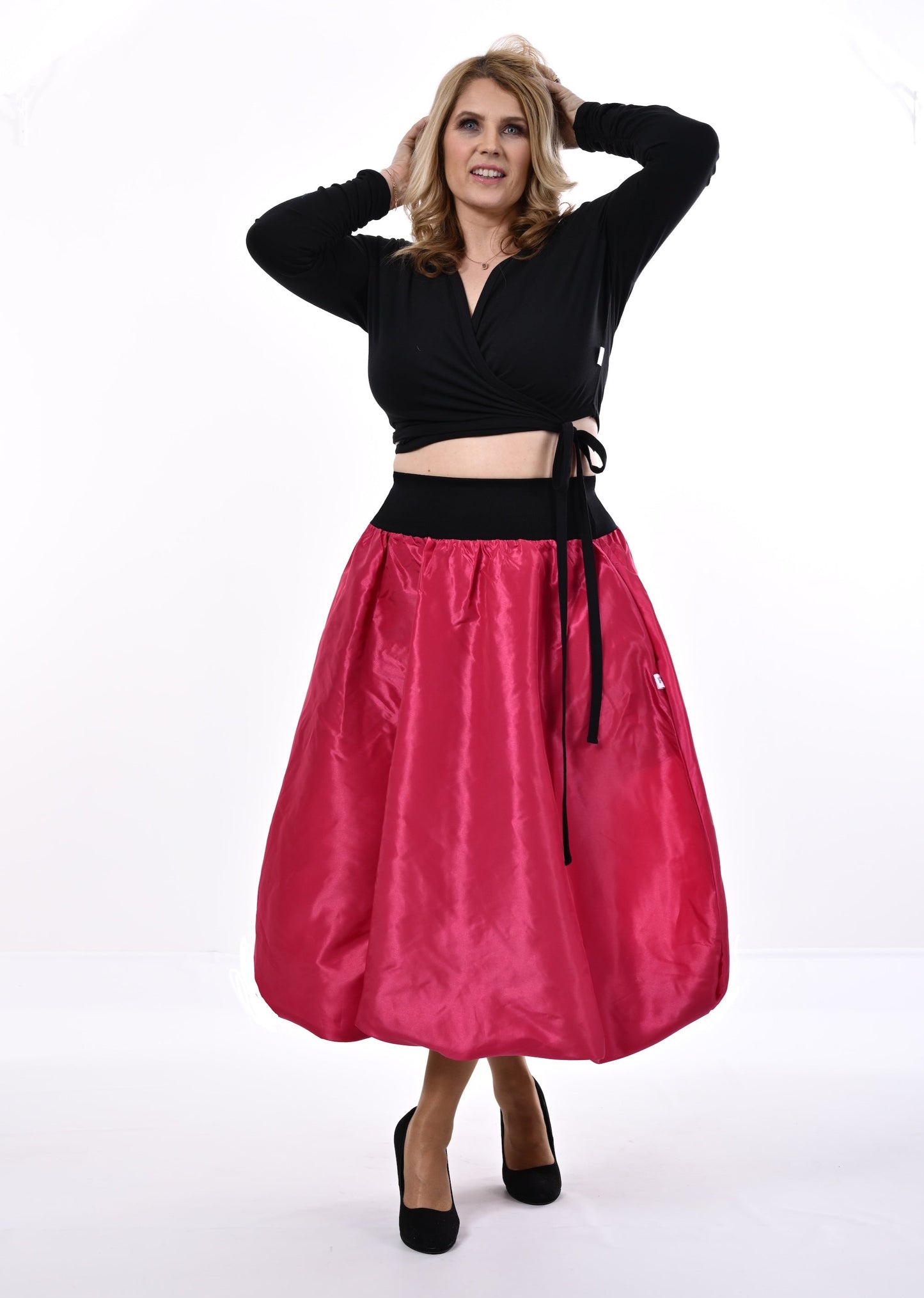 Enoki Puffball Skirt In Cerise Taffeta