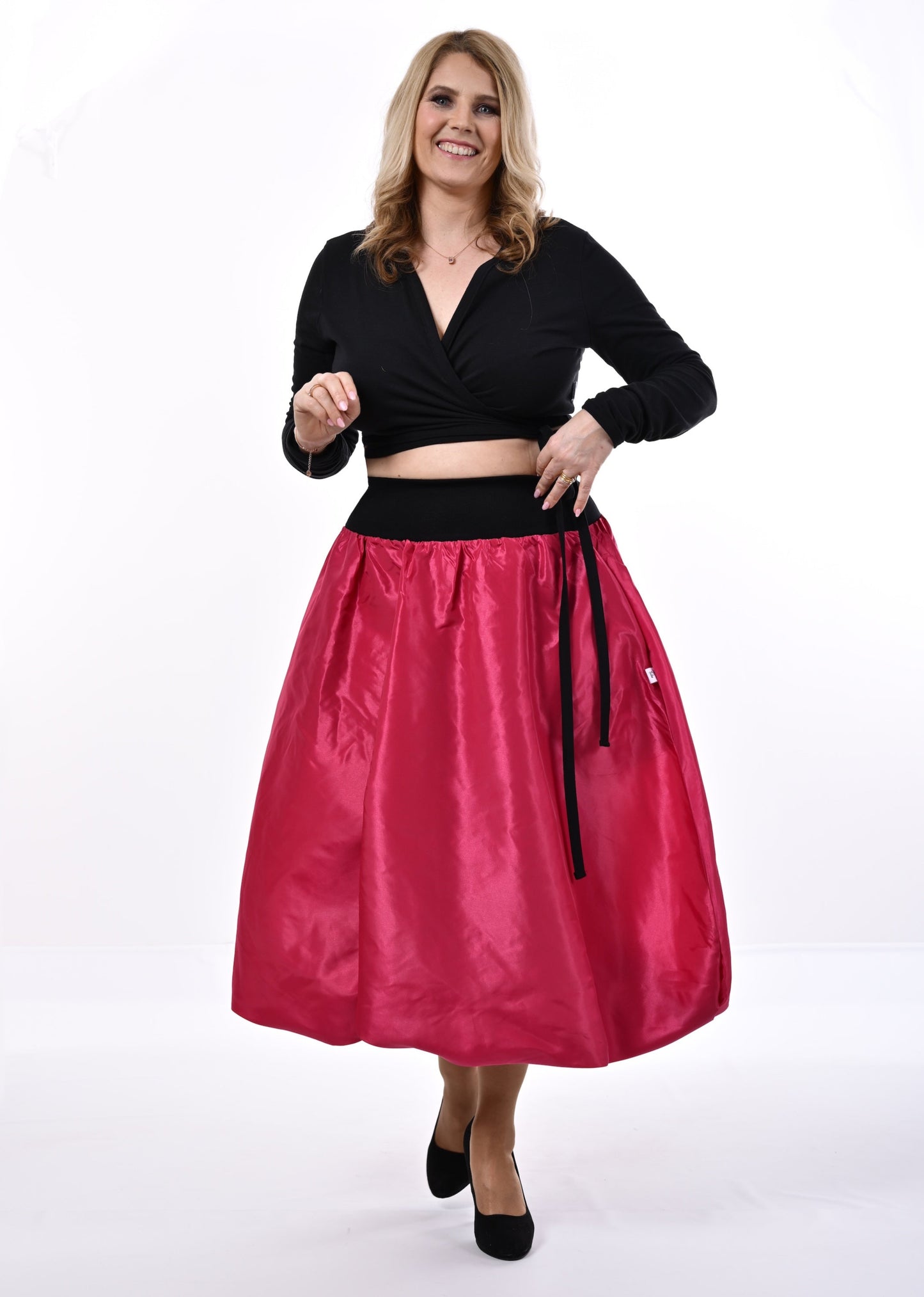 Enoki Puffball Skirt In Cerise Taffeta