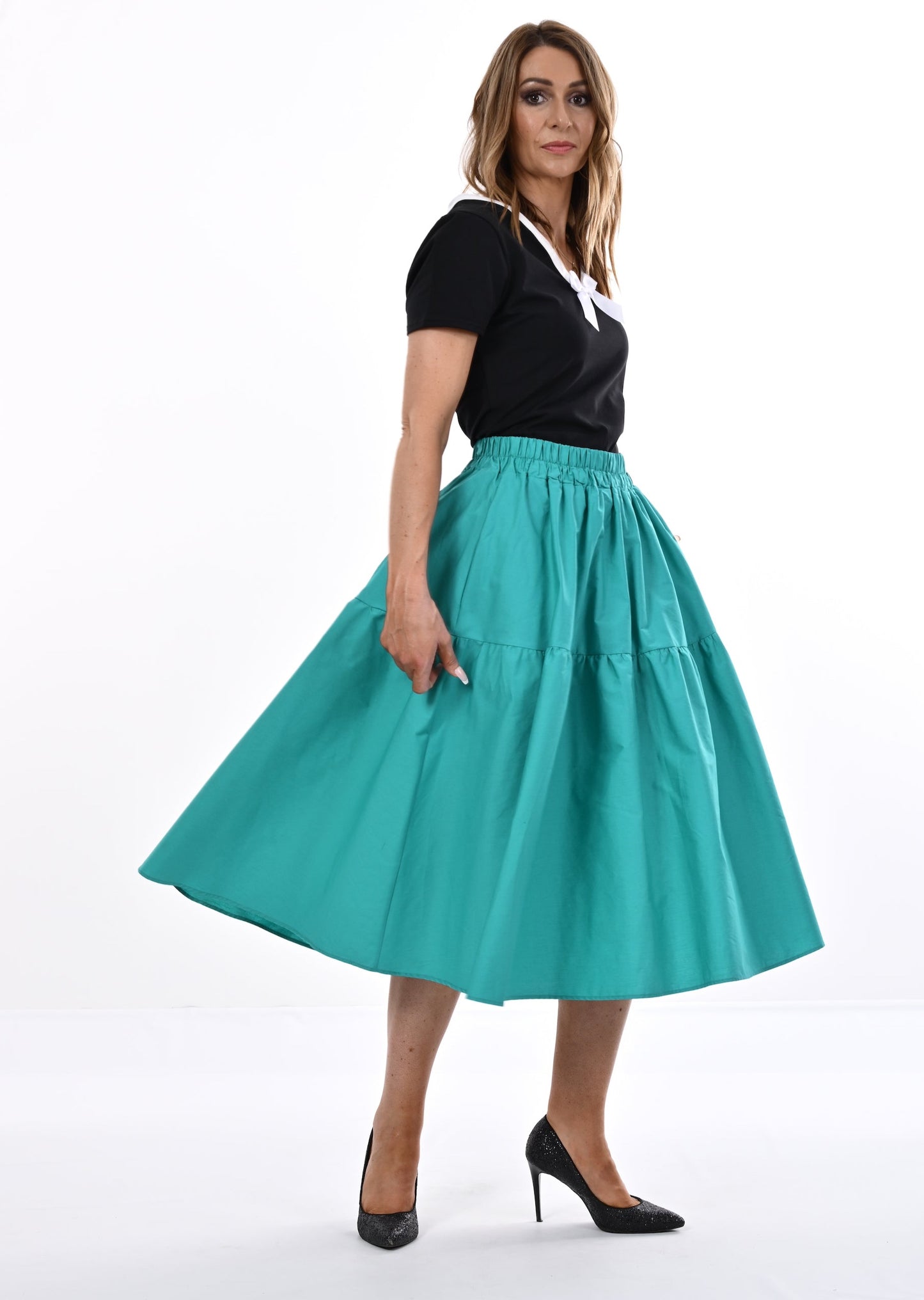 Tahiti Midi Skirt With Pockets In Aqua Awe