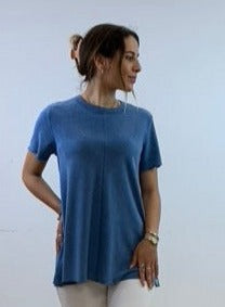 Flared Long Length Tee with Short Sleeve In Water