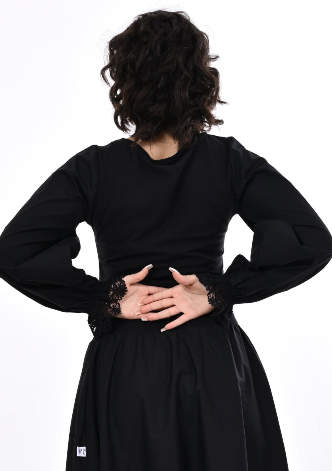 Maranta Top With Lace Cuffs In Black