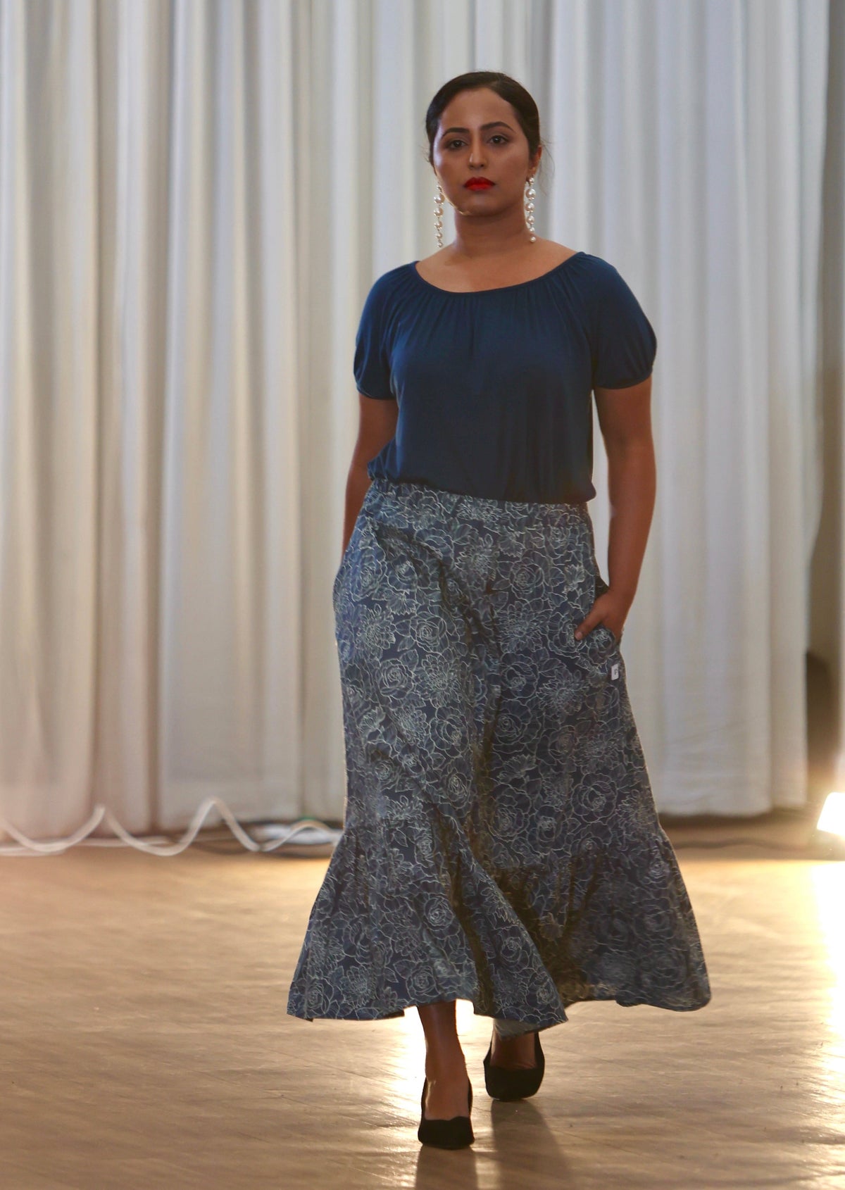 Posey Gathered Top In Petrol Blue