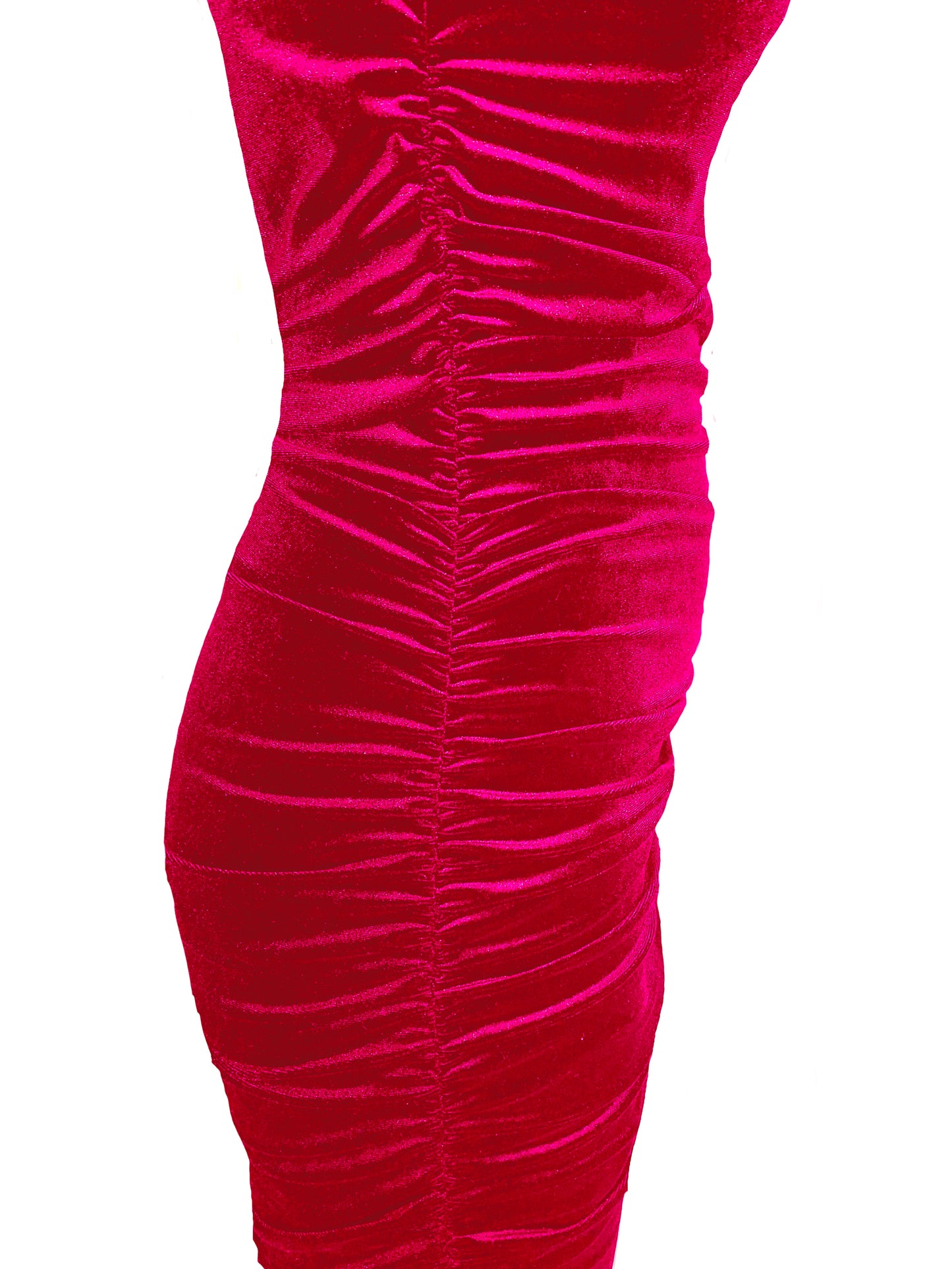 Veronica Ruched Body-Con Midi Dress In Pink Velour
