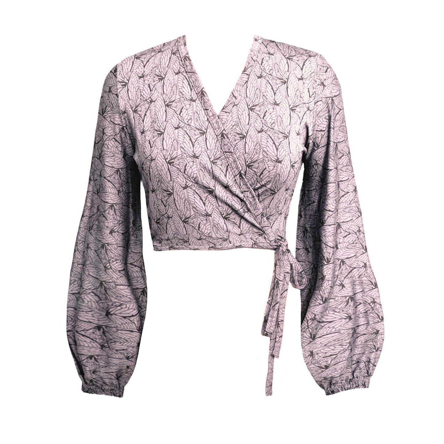 Kenza Wrap Top In Wings Pink And Black Print