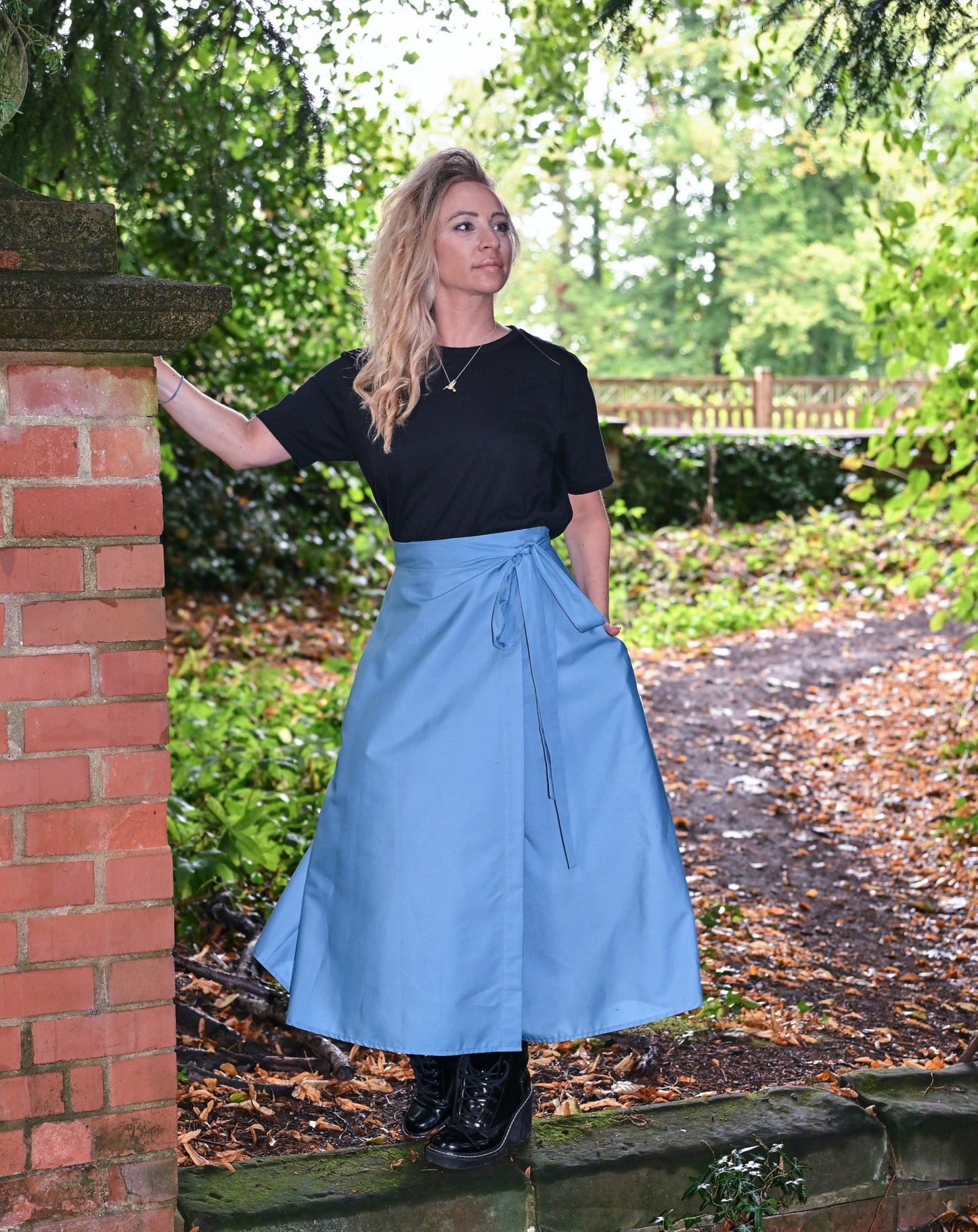 Meyer Wrap Midi Skirt In Wedgwood With Pockets