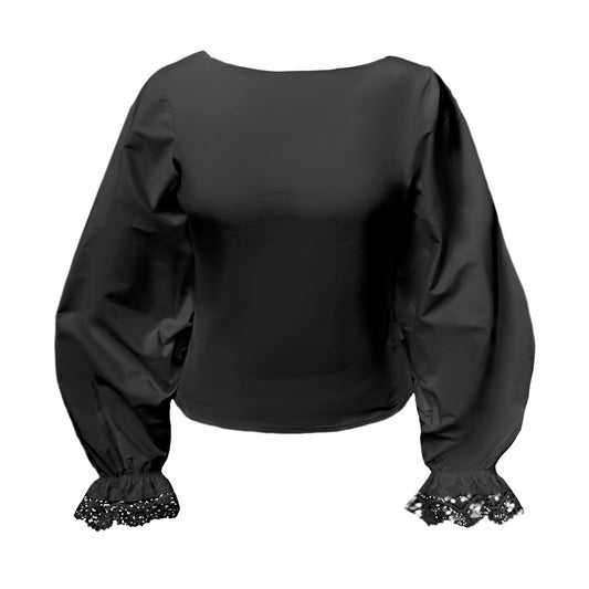 A black top with full sleeves and lace cuffs