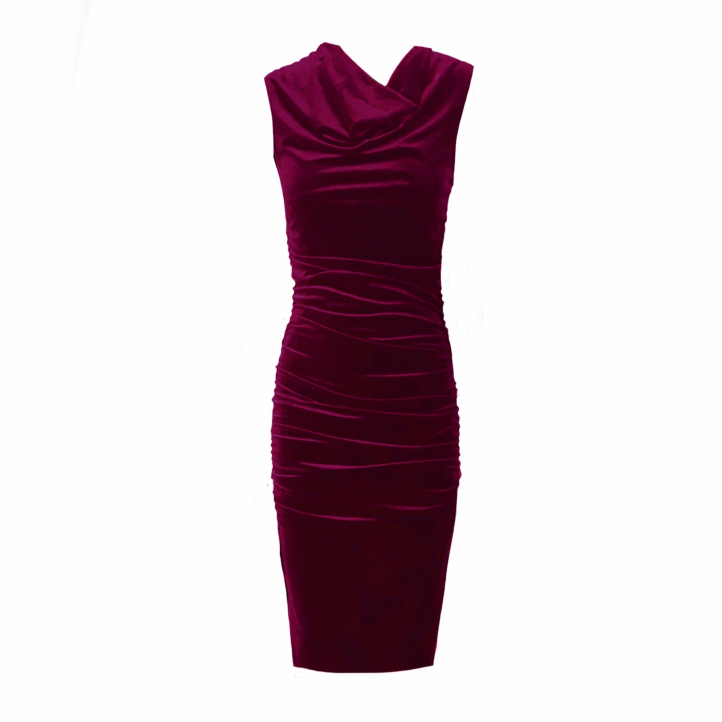 Veronica Ruched Body-Con Midi Dress In Wine Velour
