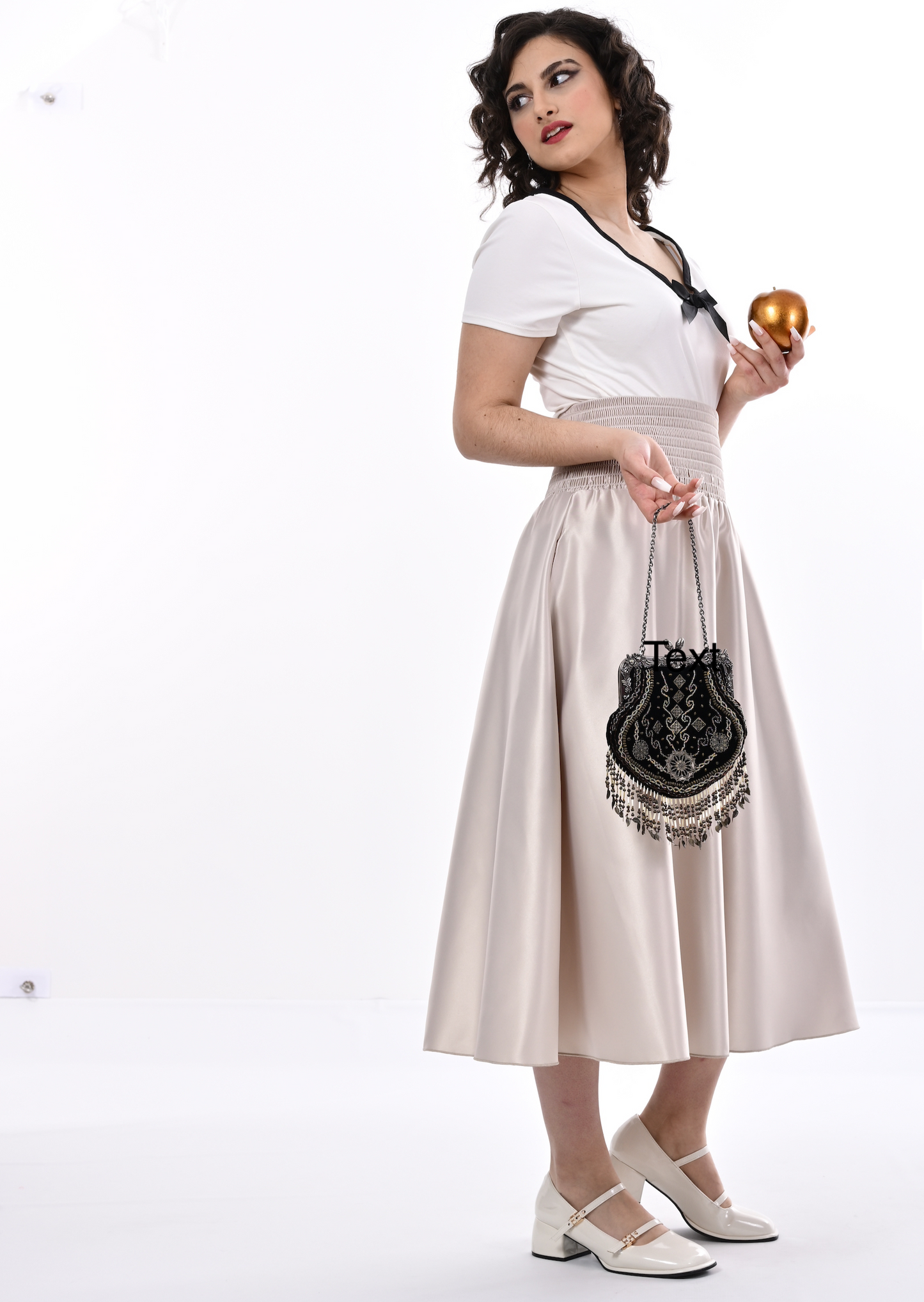 Orchid Midi Skirt With Pockets In Champagne Satin