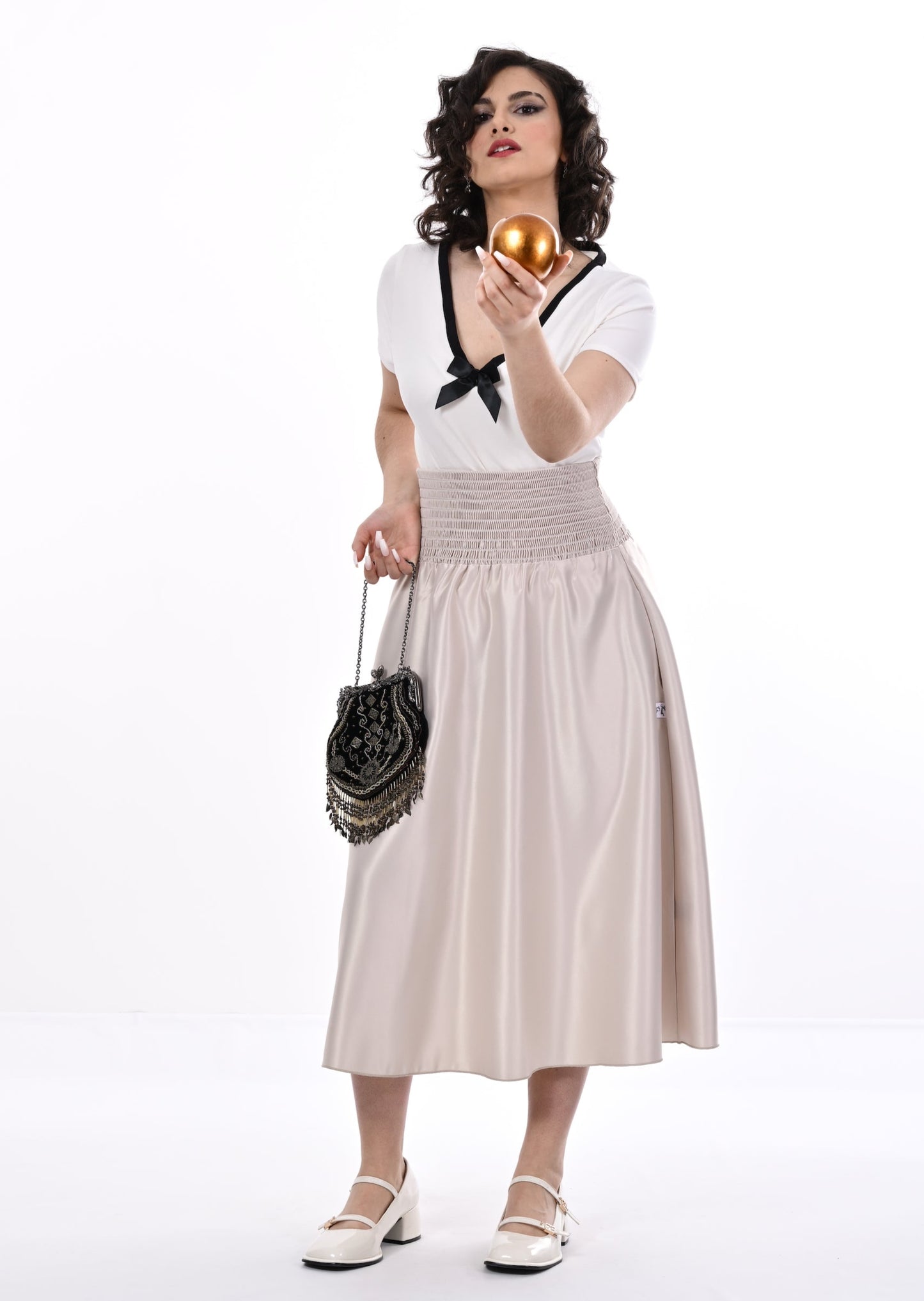 Orchid Midi Skirt With Pockets In Champagne Satin