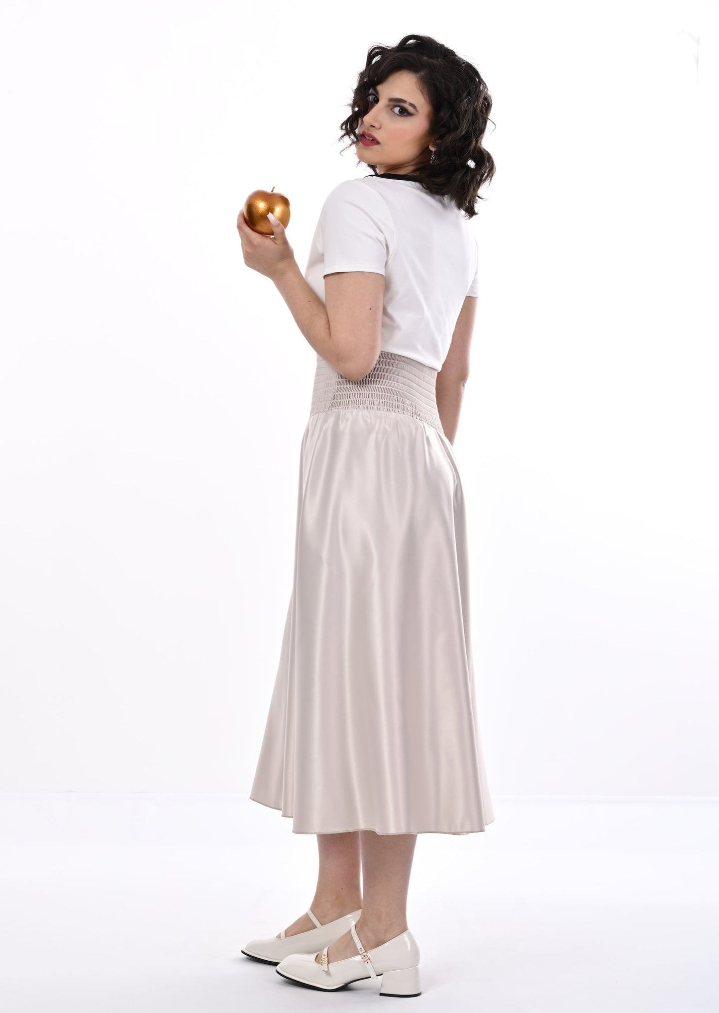 Orchid Midi Skirt With Pockets In Champagne Satin