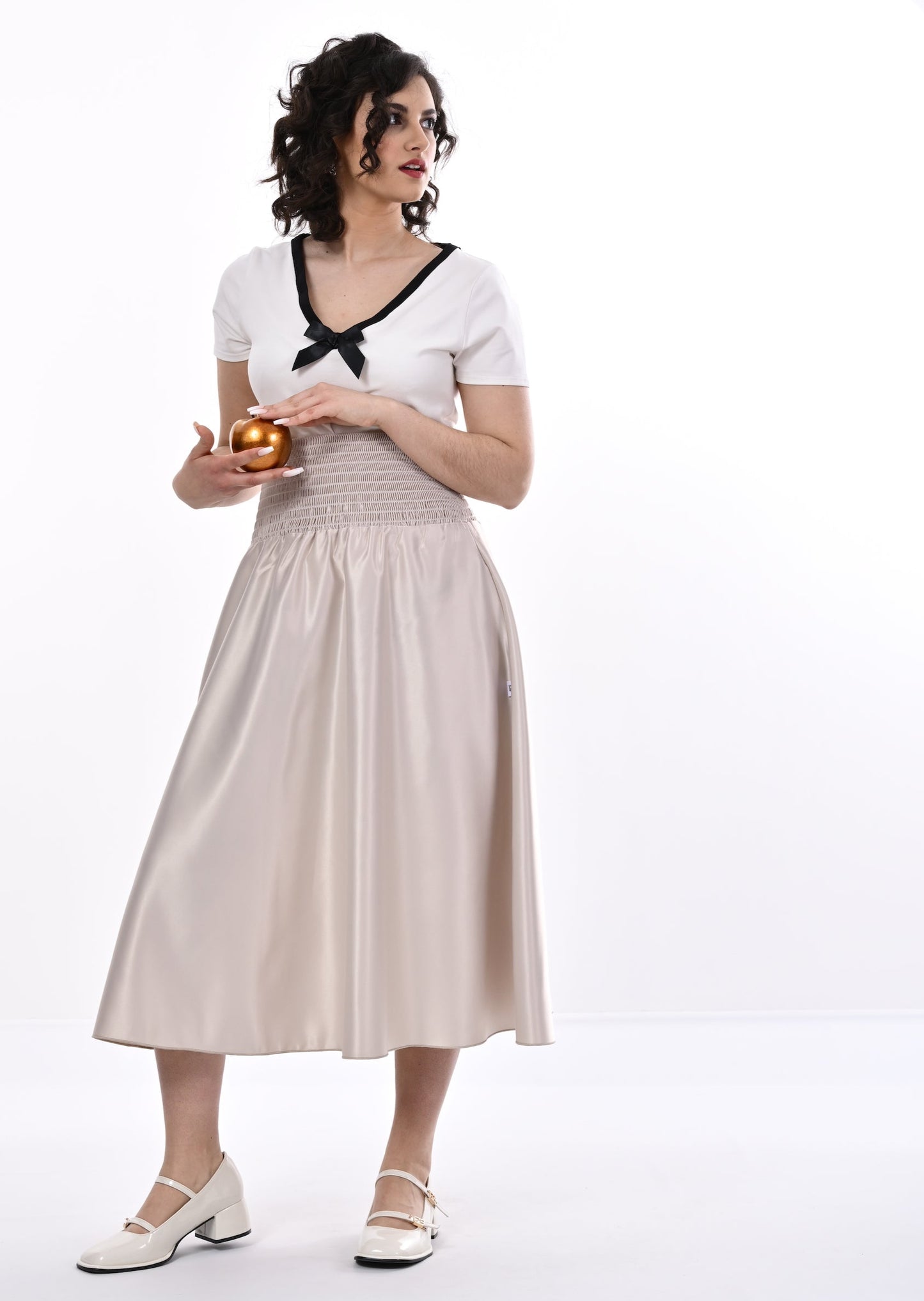 Orchid Midi Skirt With Pockets In Champagne Satin