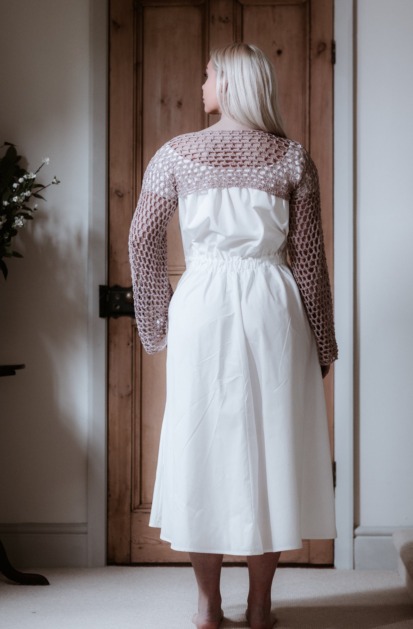 Nancy Super Cropped Long Sleeve Crochet Top in Enchanted Pink