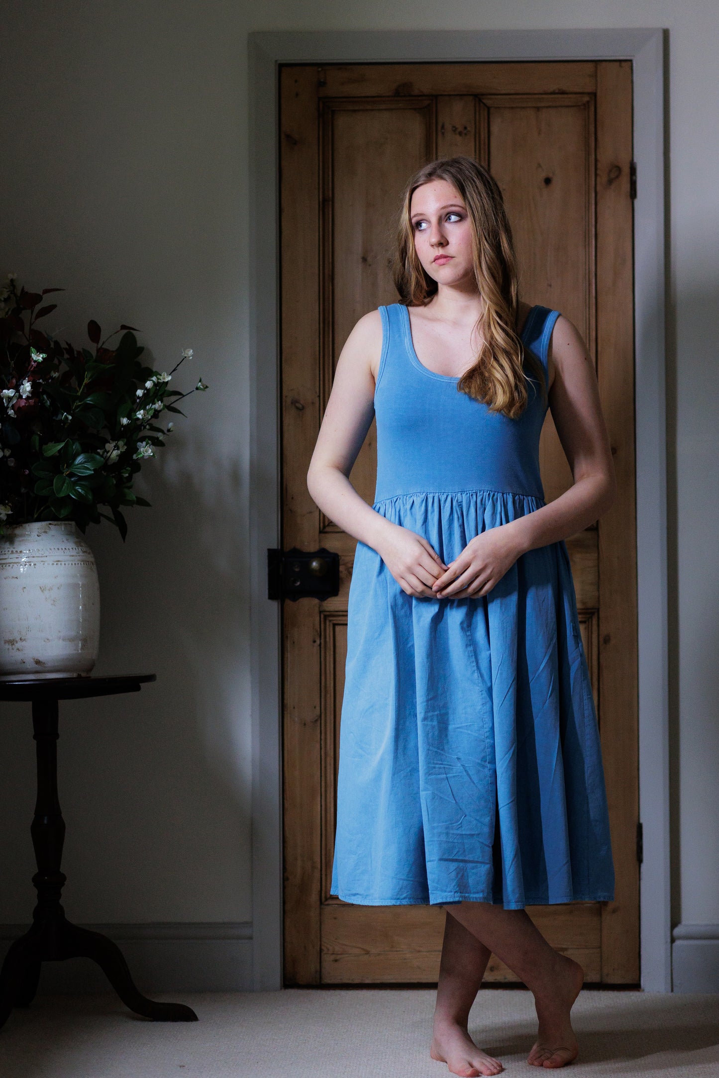 Paradis Midi Sleeveless Dress in Wedgwood Blue