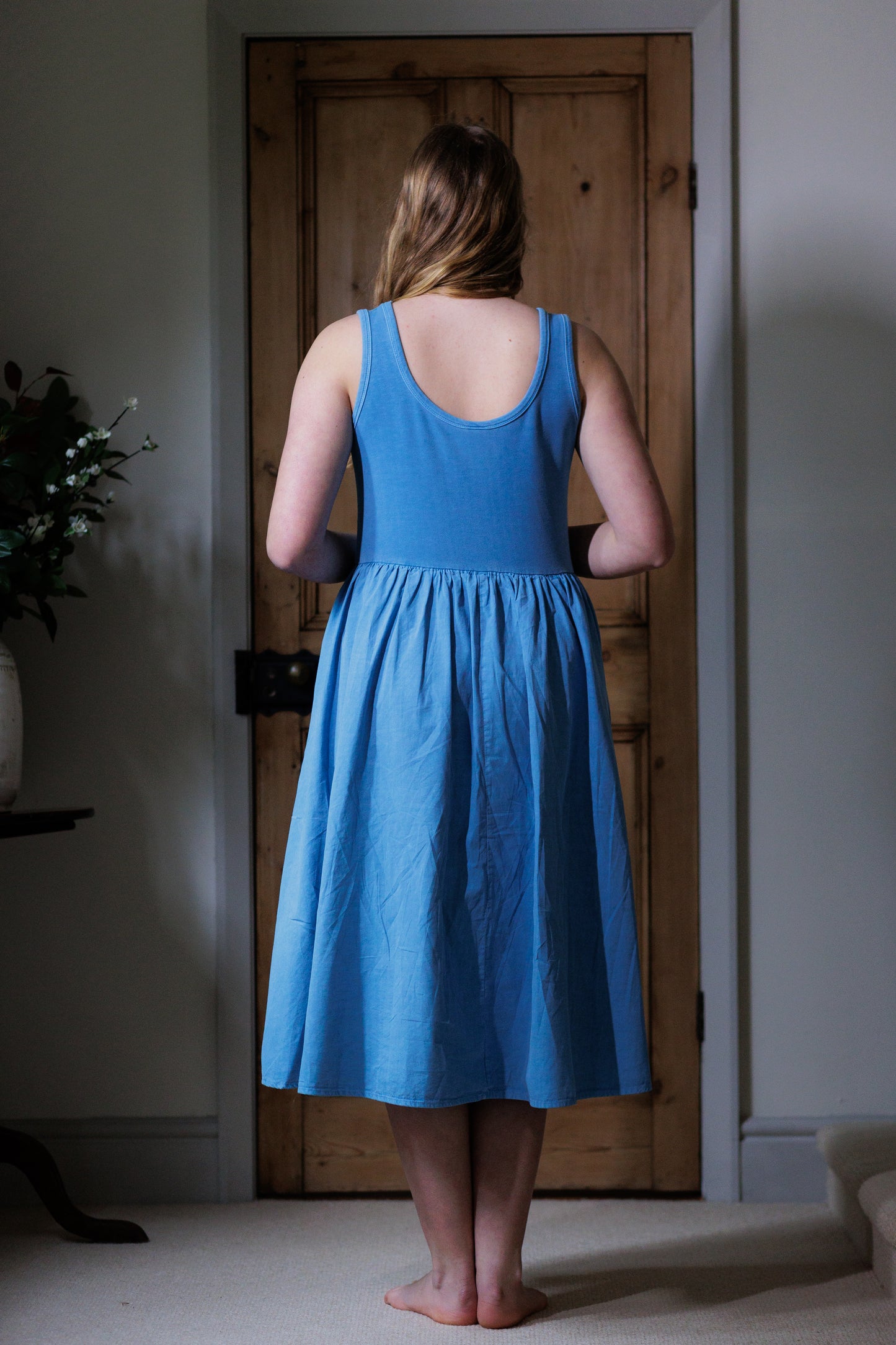 Paradis Midi Sleeveless Dress in Wedgwood Blue