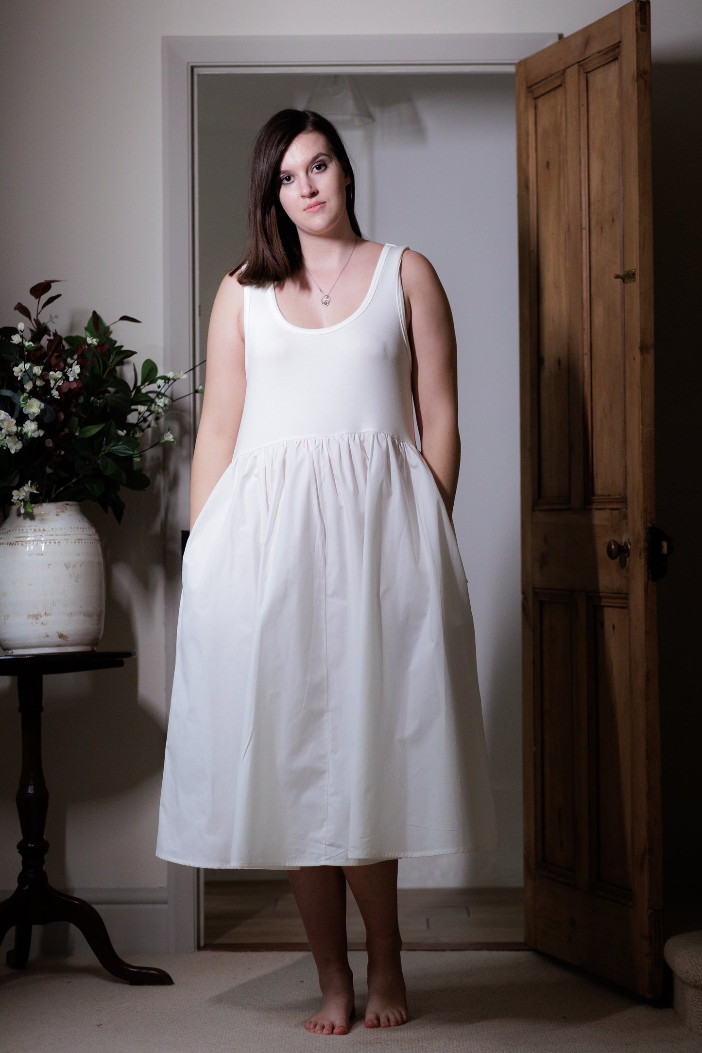 Paradis Midi Sleeveless Dress in Cream