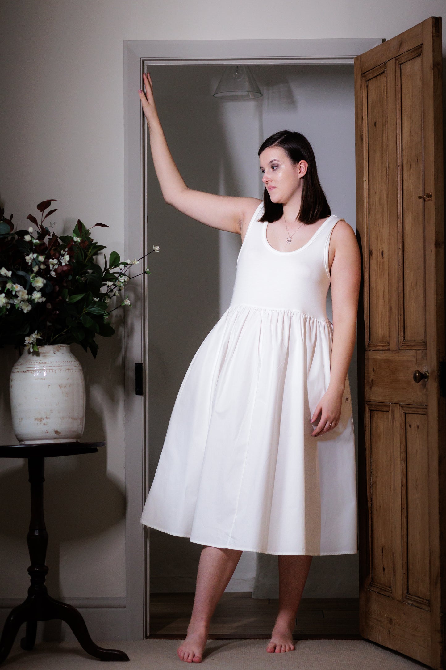 Paradis Midi Sleeveless Dress in Cream