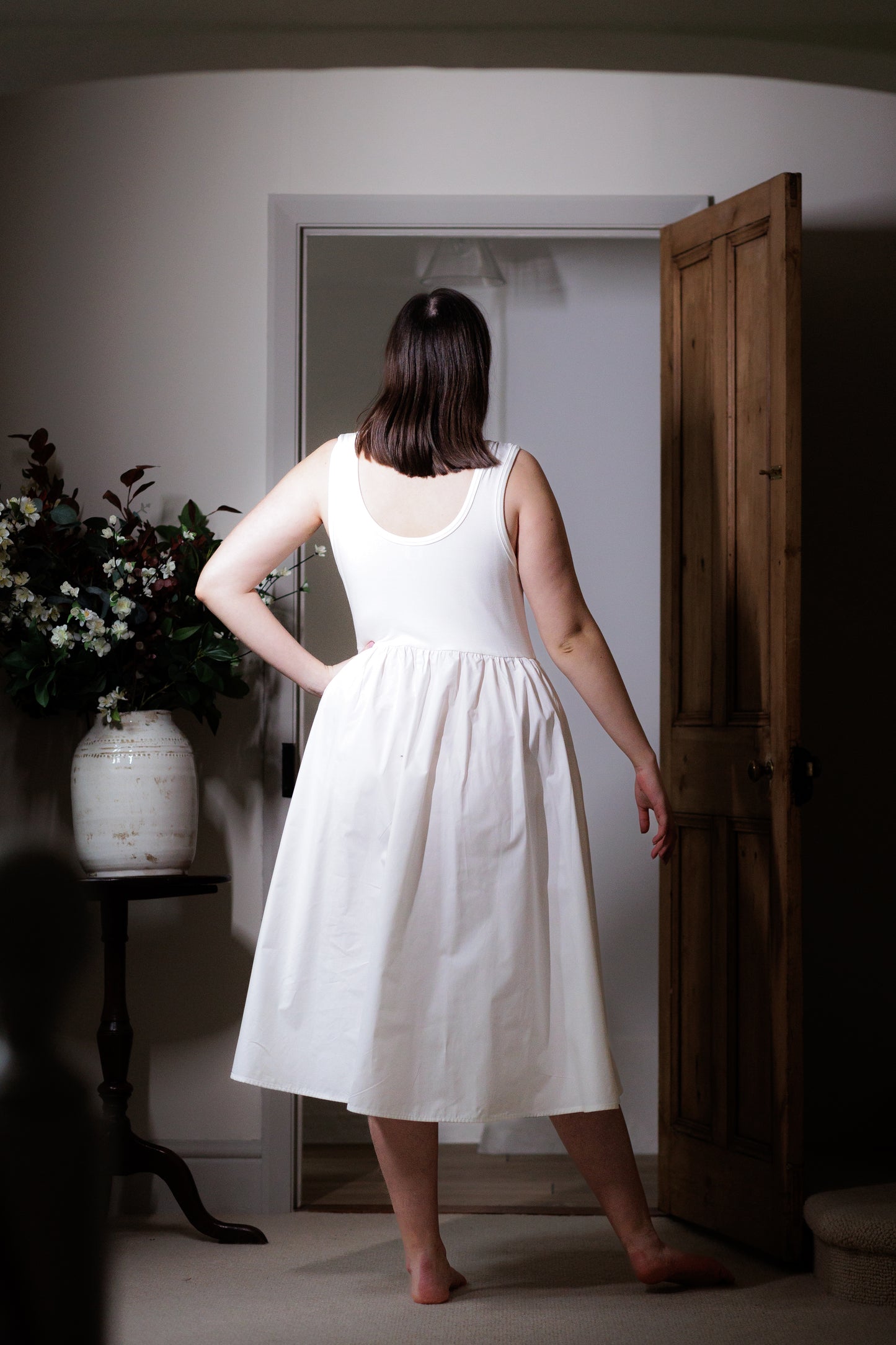 Paradis Midi Sleeveless Dress in Cream