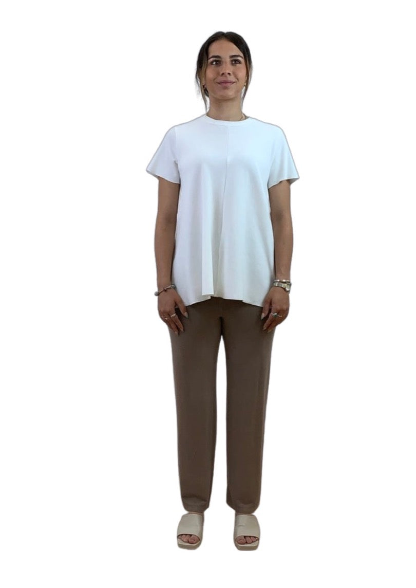 Flared Long Length Tee with Short Sleeve in Cream