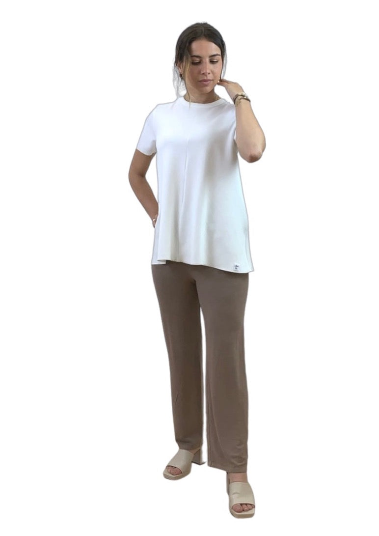 Flared Long Length Tee with Short Sleeve in Cream