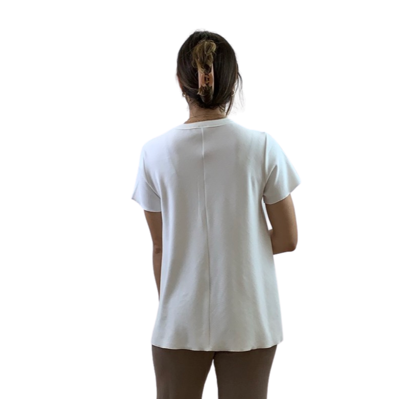 Flared Long Length Tee with Short Sleeve in Cream