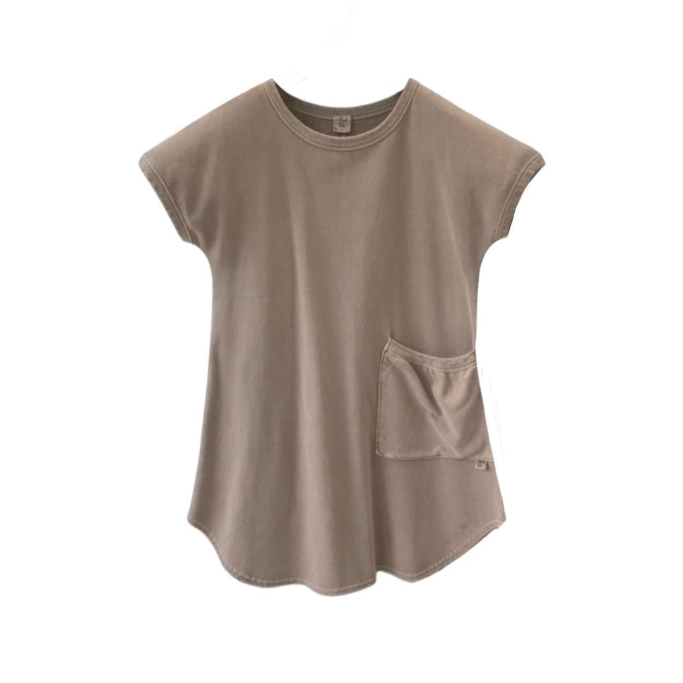 Pixi Tunic With Short Sleeve And Pocket In Cool Mocha – Frock Tales