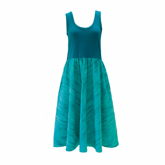 Paradis Midi Sleeveless Dress in Aqua Stripe