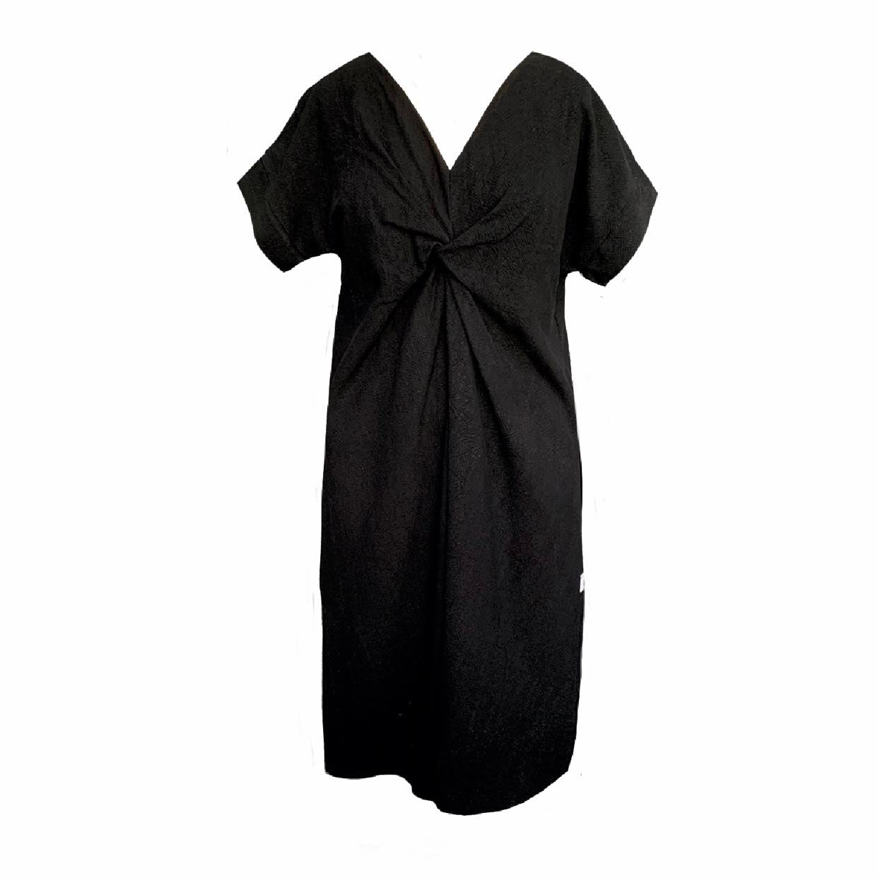 Riverbank Dress With Knot In Black Linen