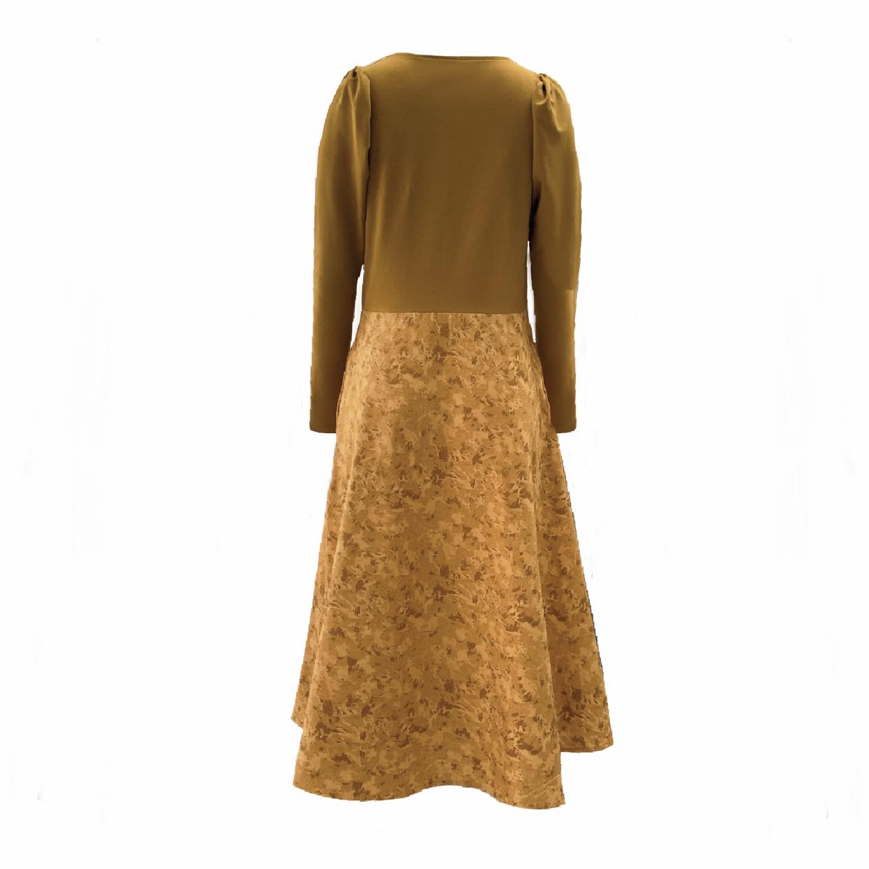 Frolic Midi Dress In Ochre Waves With Pockets