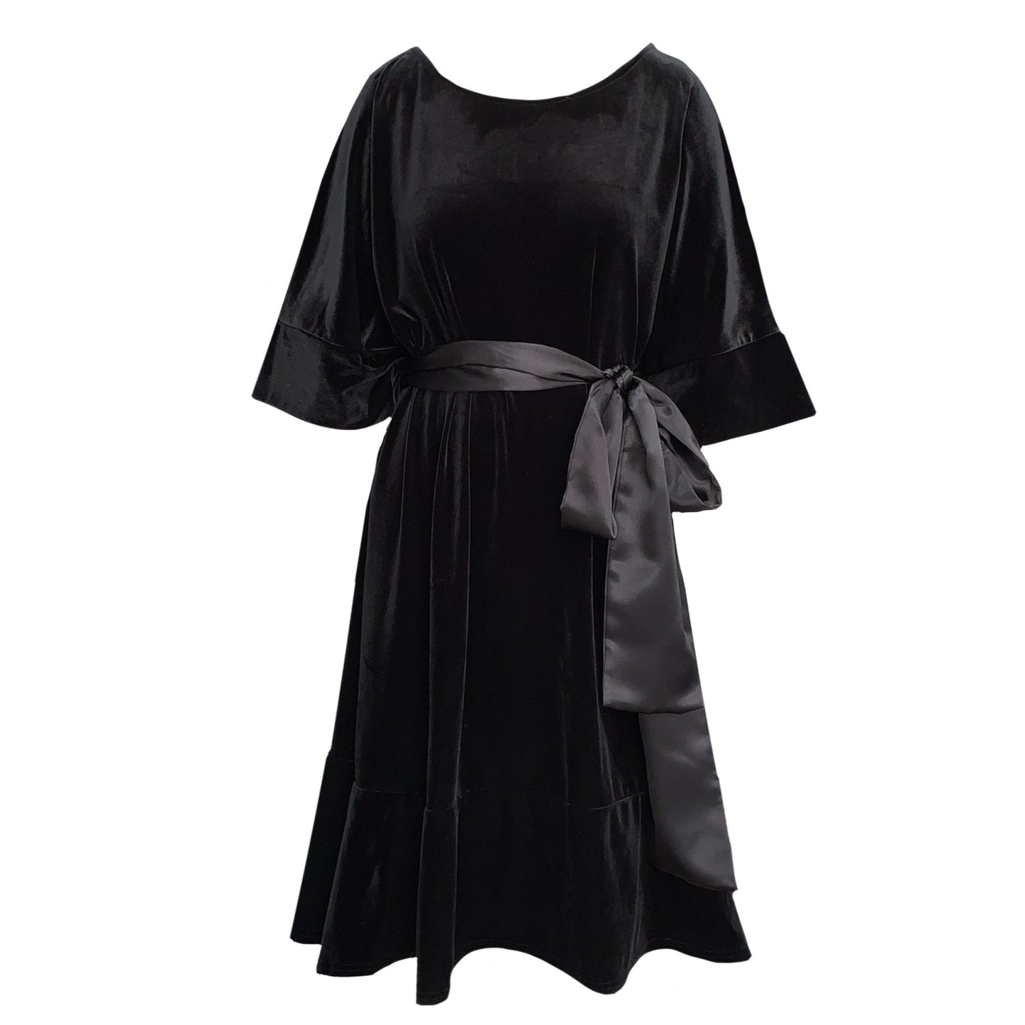 Dana Dress In Black Velour With Belt