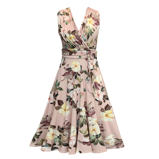 Beryl Mock Wrap Midi Dress In Dusky Pink Floral