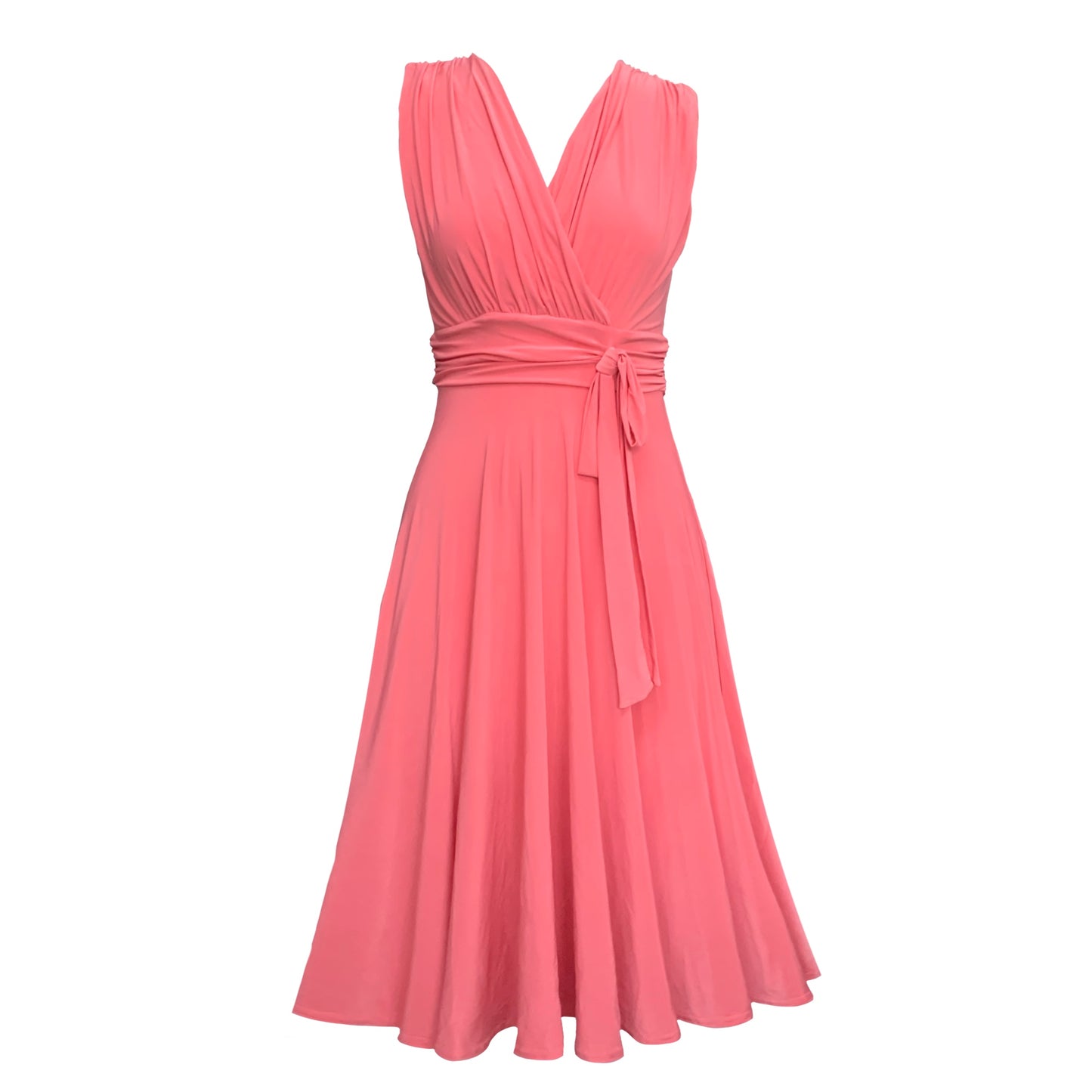 Beryl Mock Wrap Midi Dress In Coral