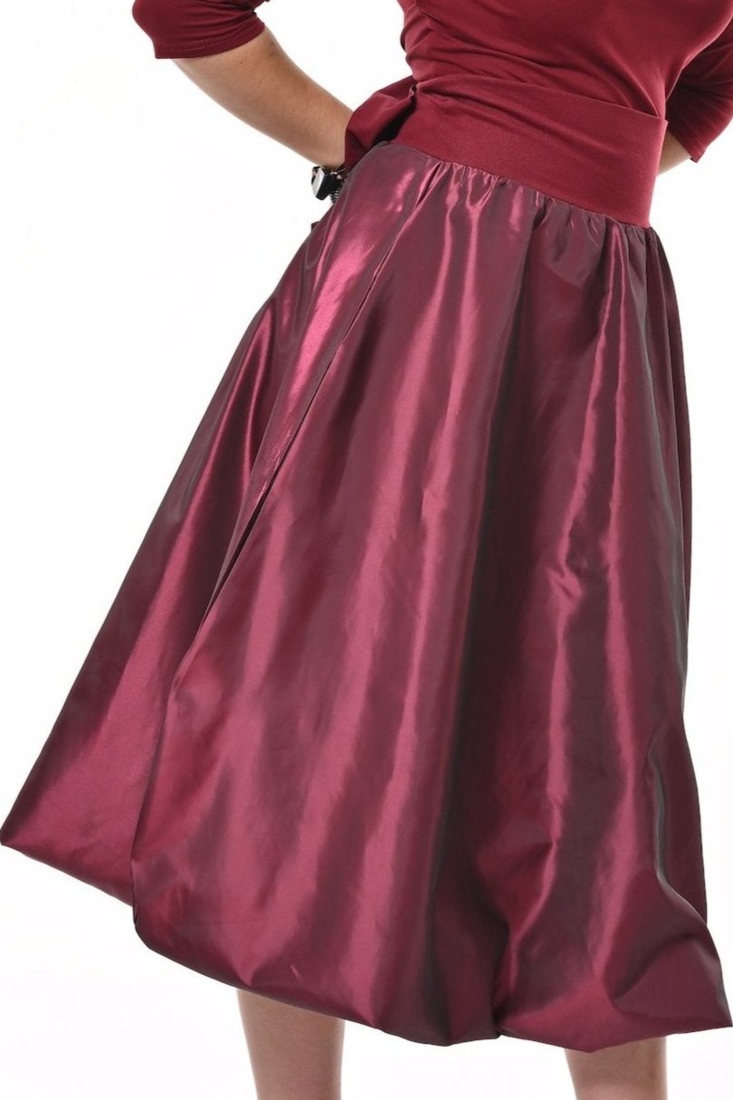 Enoki Puffball Skirt In Burgundy Taffeta