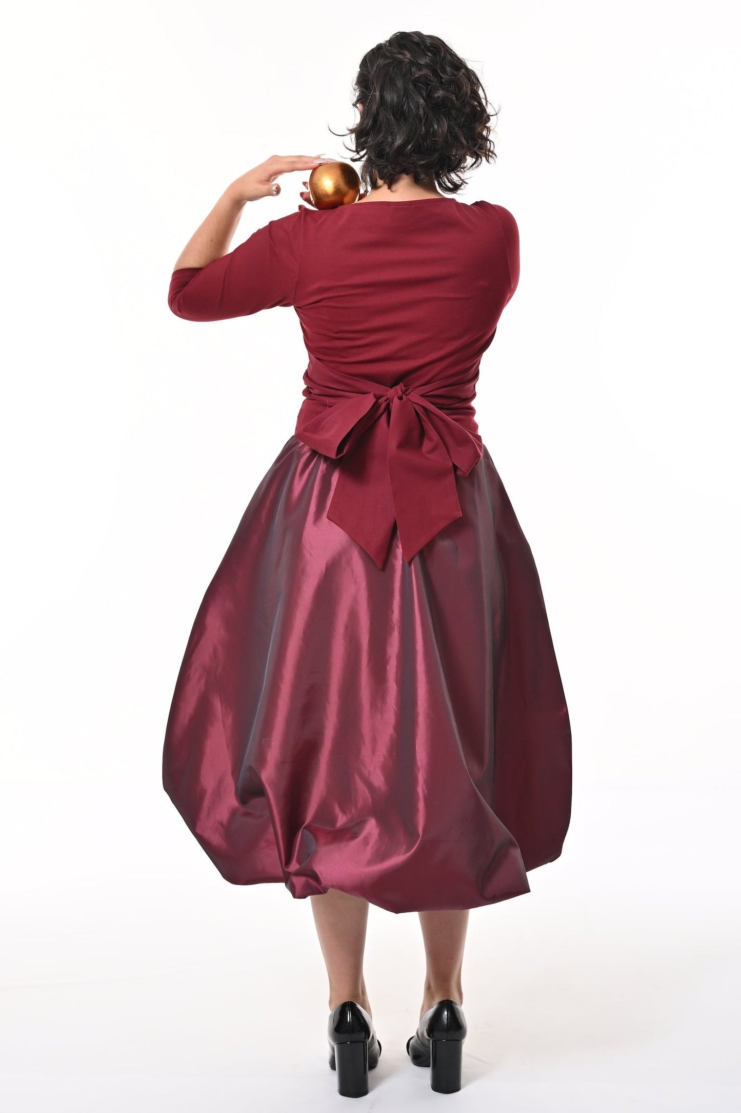 Enoki Puffball Skirt In Burgundy Taffeta