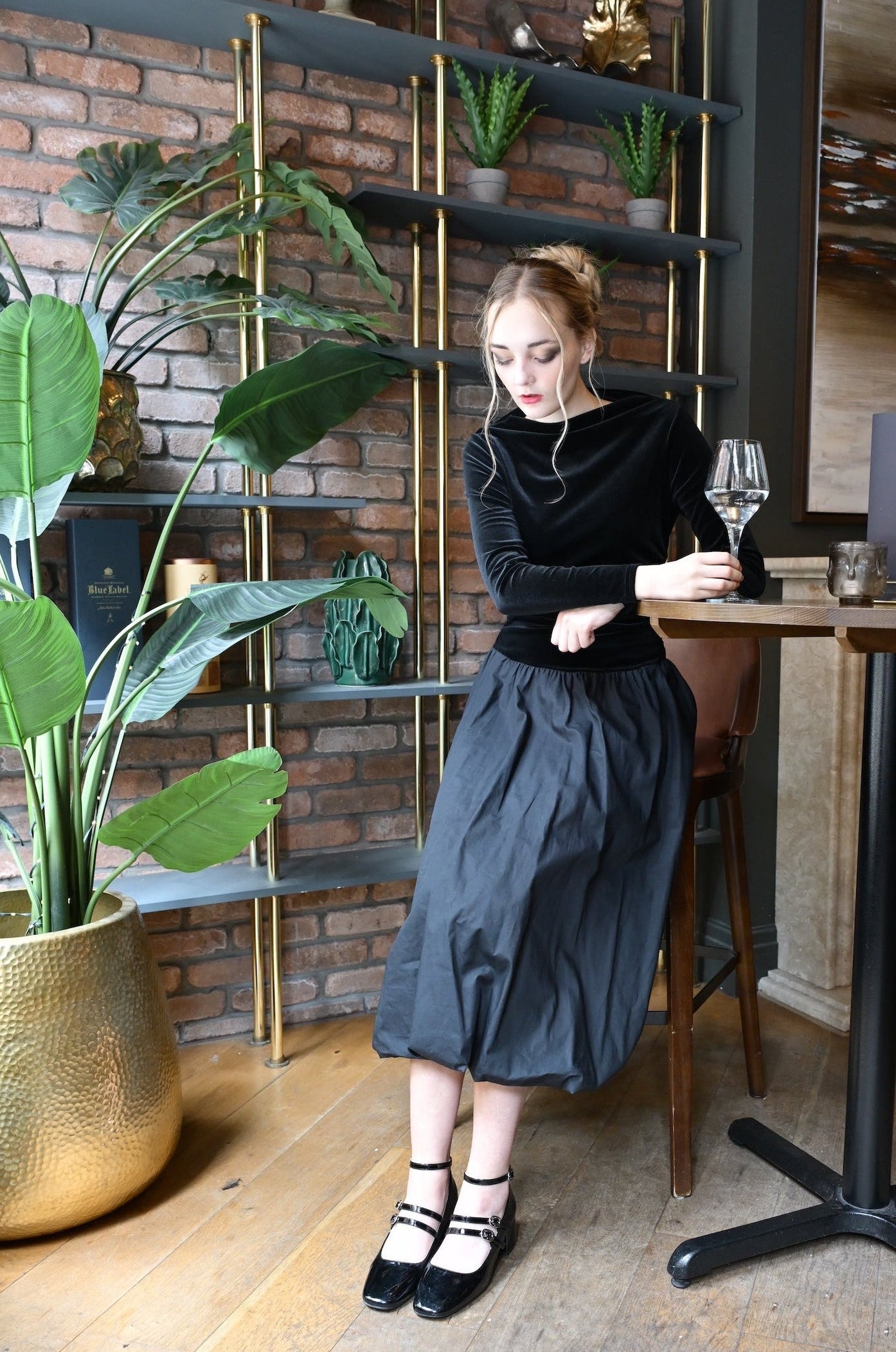 Kiara Puffball Dress In Black Velvet And Cotton