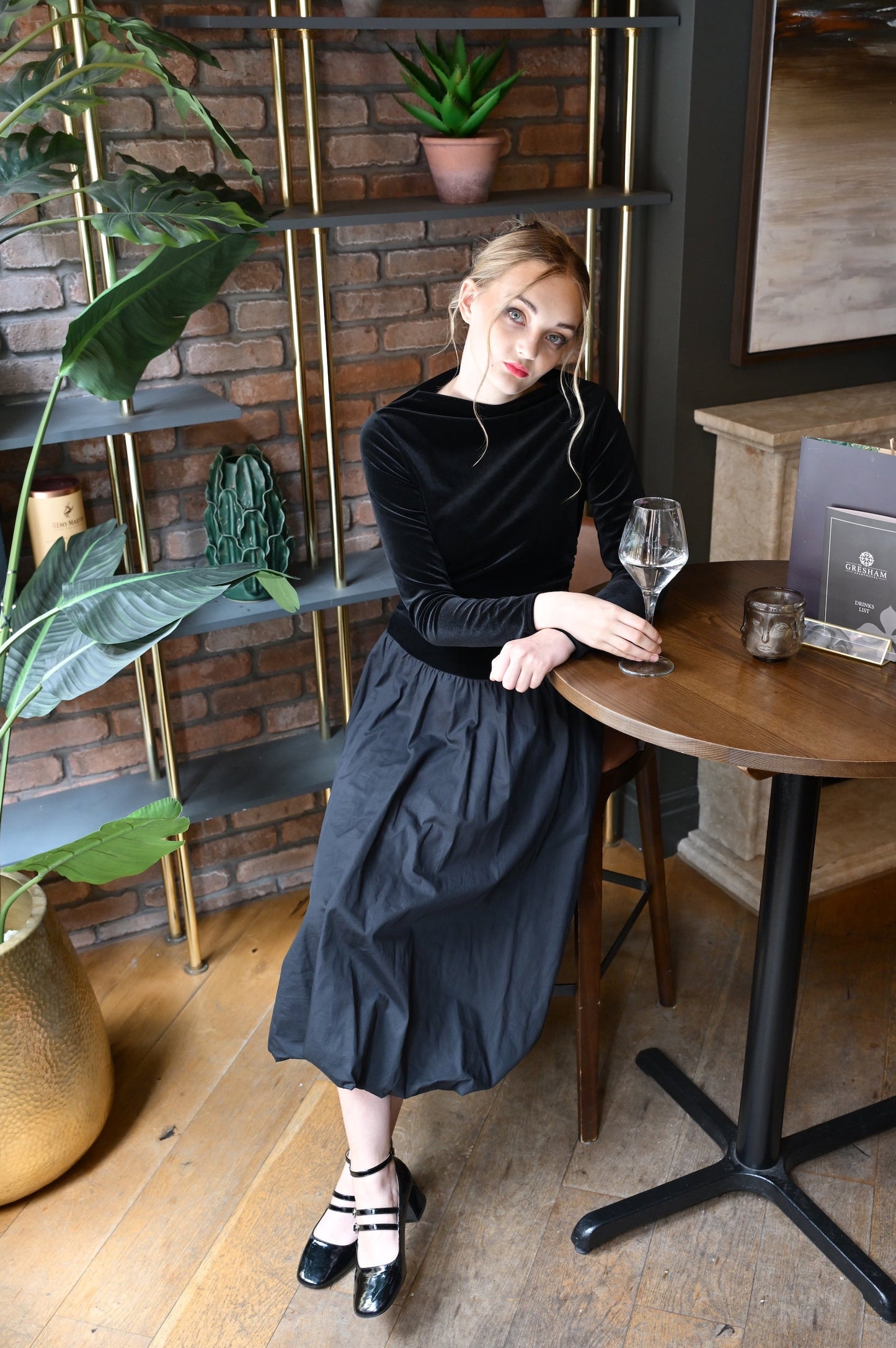 Kiara Puffball Dress In Black Velvet And Cotton