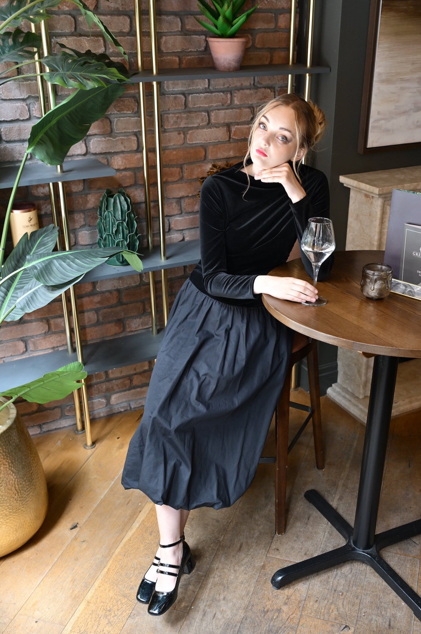 Kiara Puffball Dress In Black Velvet And Cotton