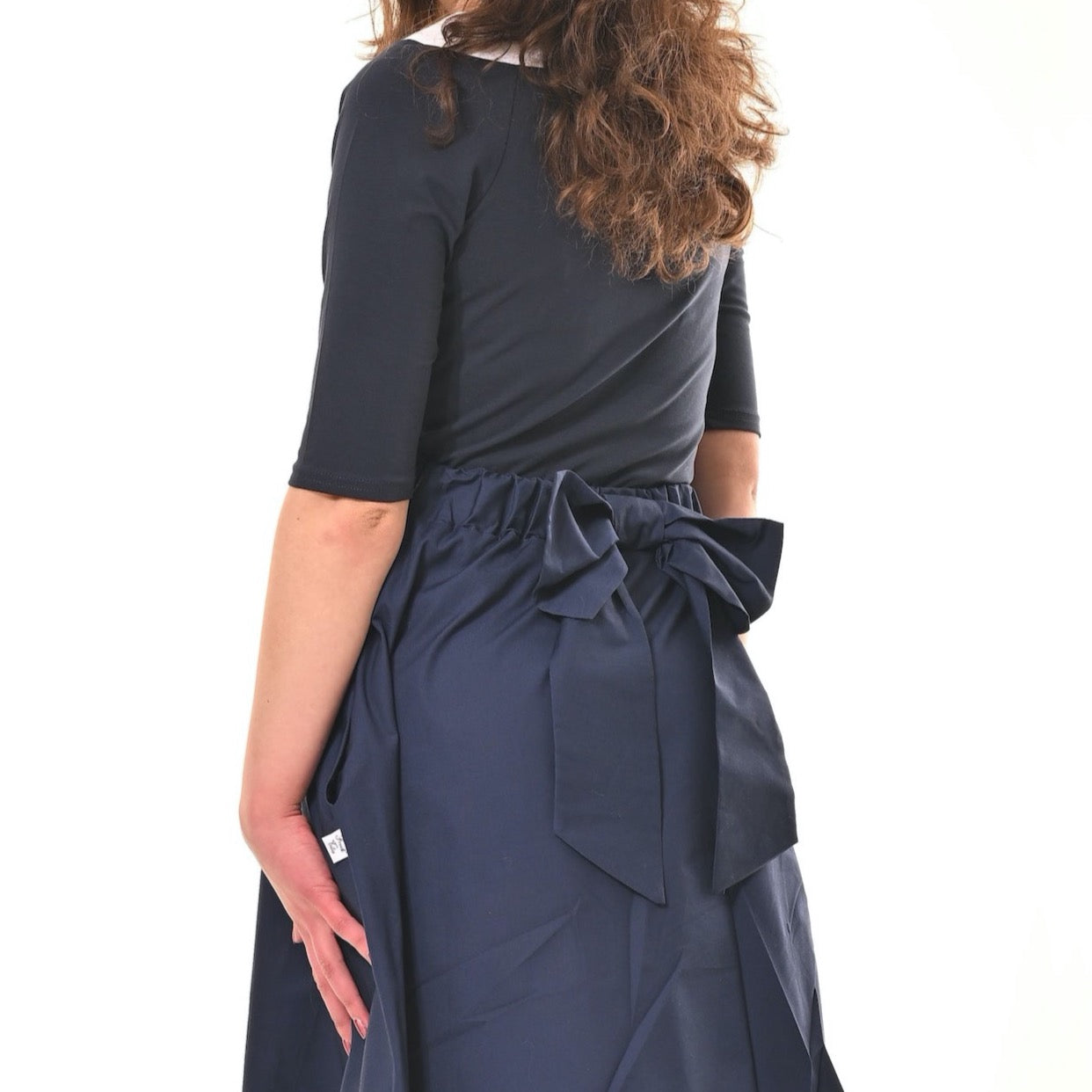 Beau Midi Skirt In Navy Blue With White Trim