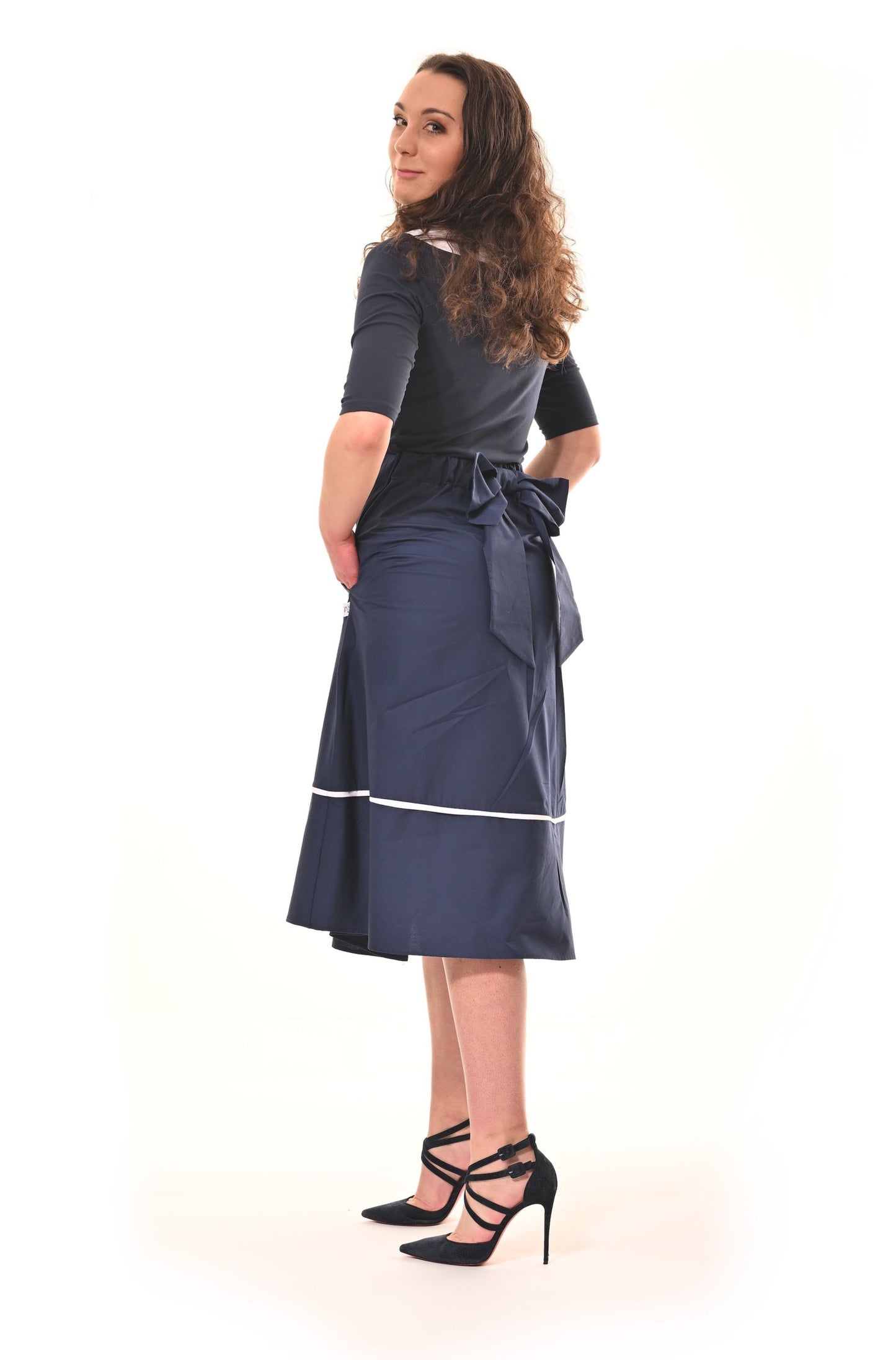 Beau Midi Skirt In Navy Blue With White Trim