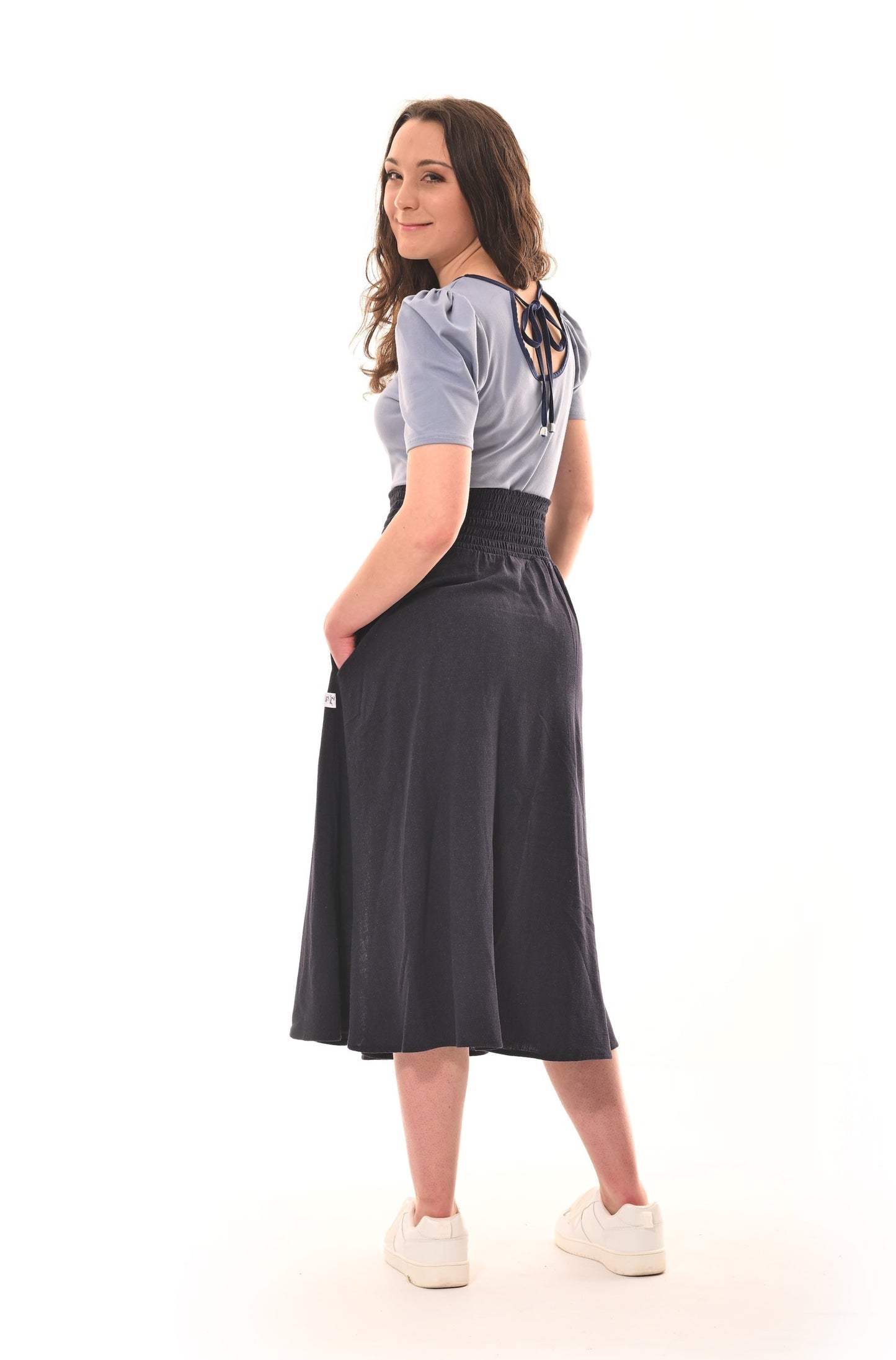 Sicily Midaxi Skirt With Split in Navy