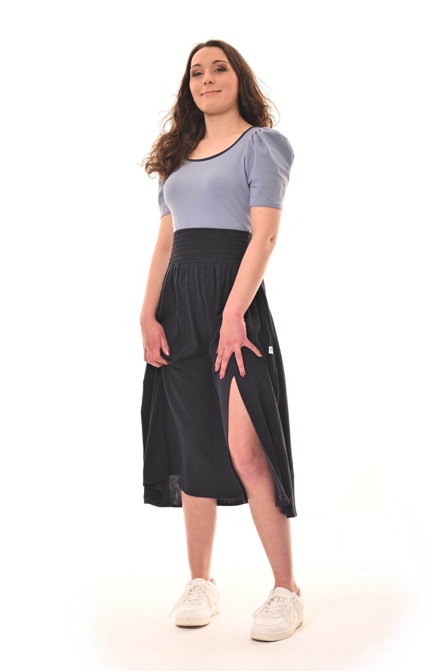 Sicily Midaxi Skirt With Split in Navy