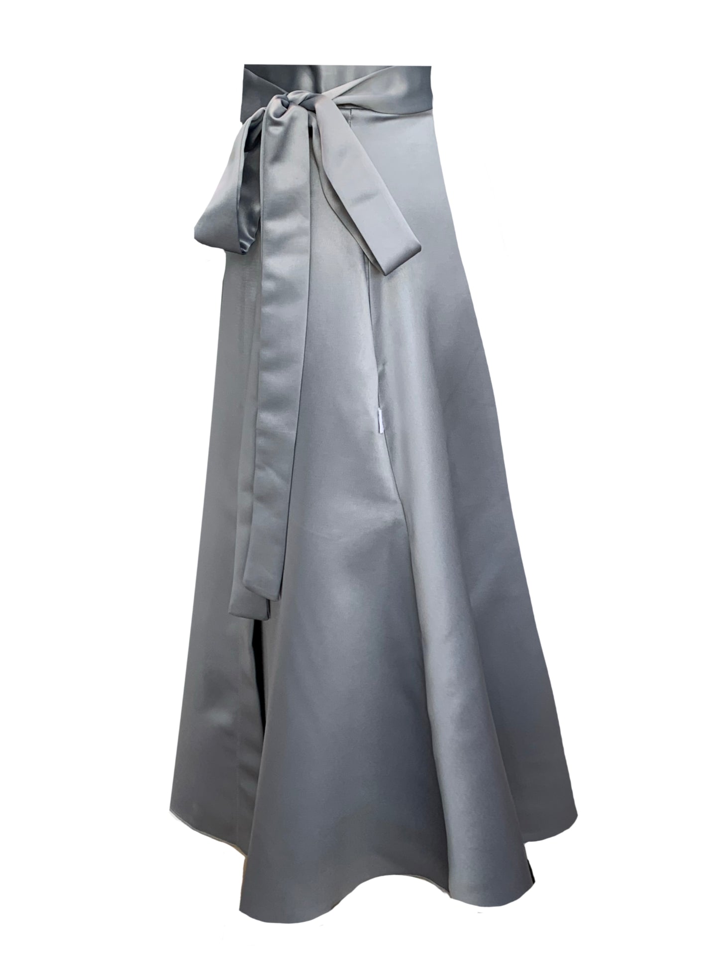 Meyer Wrap Midi Skirt In Silver Satin With Pockets