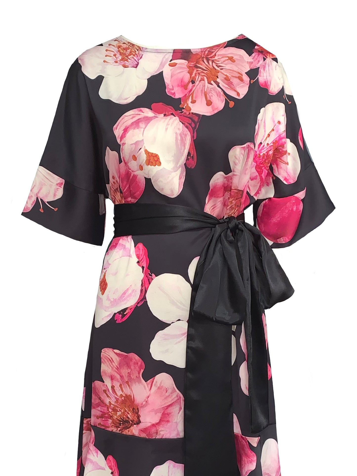 Middlemist Dress In Black And Pink Print