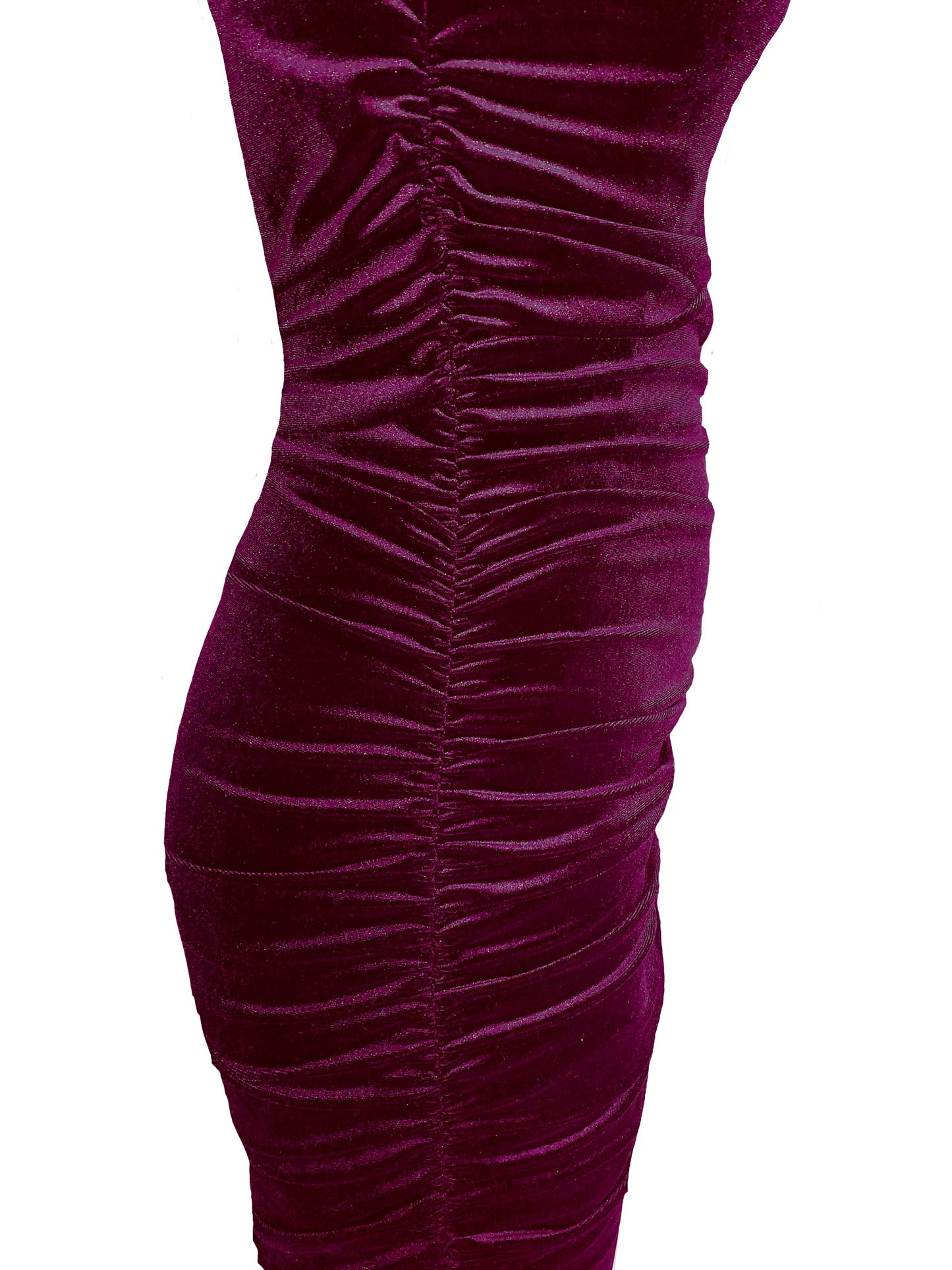 Veronica Ruched Body-Con Midi Dress In Wine Velour